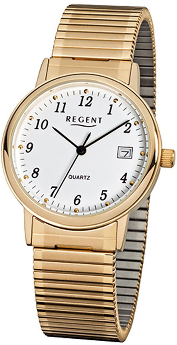Regent Quarzuhr Regent Armbanduhr F-707, Edelstahl, gold rund, (ca. mittel Herren-Armbanduhr 35mm), ionenplattiert Herren Analog