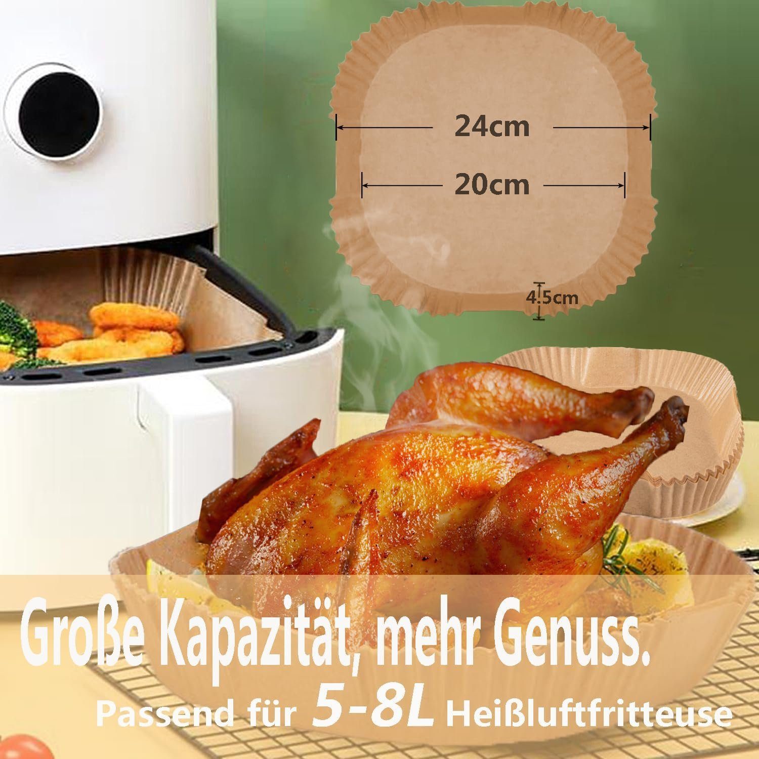 FELIXLEO Backpapier Airfryer Backpapier Zubehör Antihaft Wasserdicht Ölfest 100 Stück