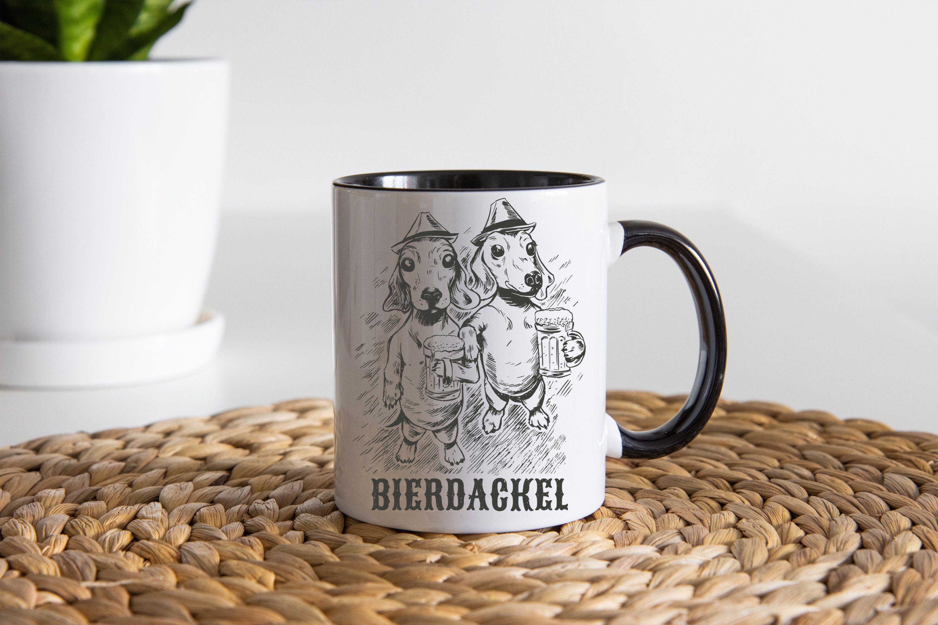 Geschenk, Keramik, Tasse Designz mit Kaffeetasse Weiß/Schwarz Bierdackel Youth trendigem Print