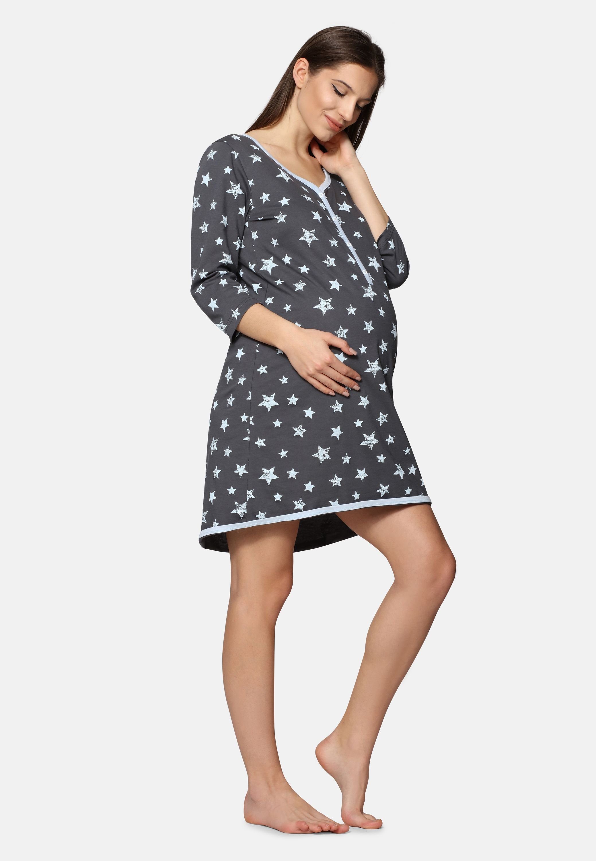 Be Mammy Umstandsnachthemd Damen Umstands Nachthemd mit Stillfunktion BE20-176 (1-tlg)