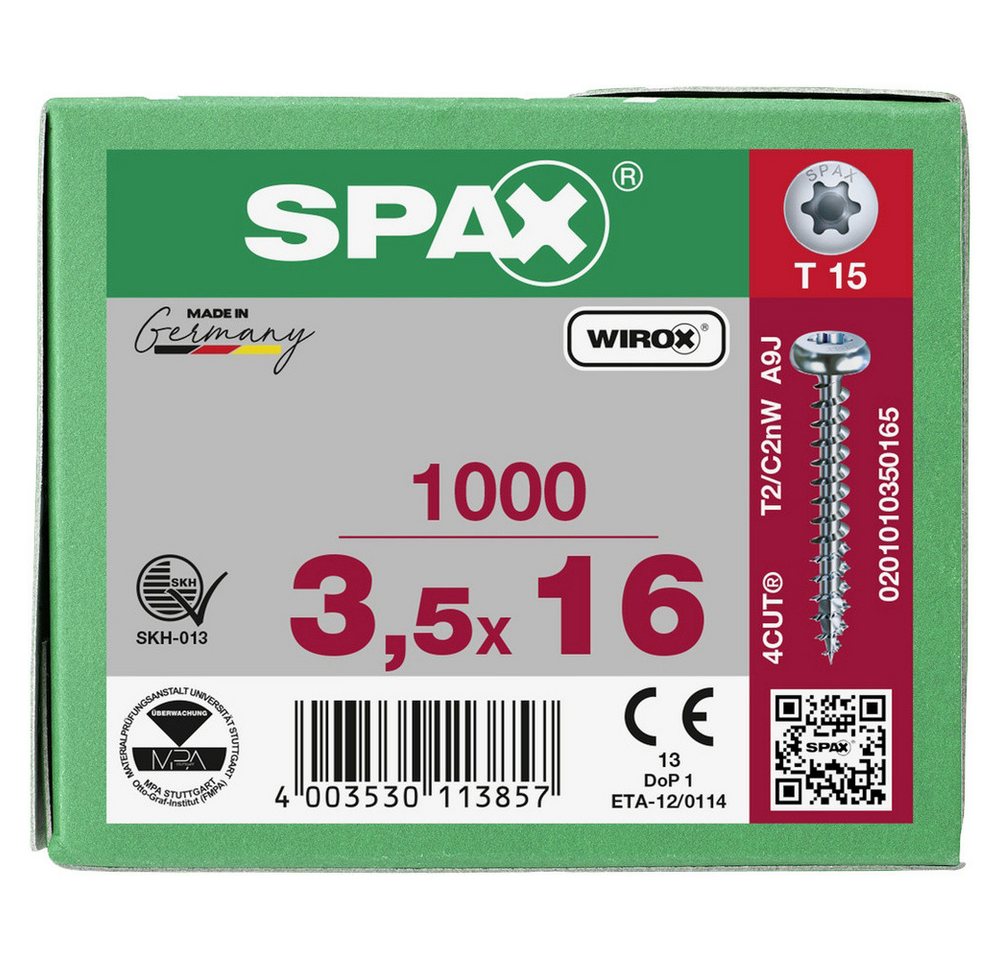 Thumbnail - SPAX Schraube SPAX 0201010350165 Holzschraube 3.5 mm 16 mm T-STAR plus Stahl WIR