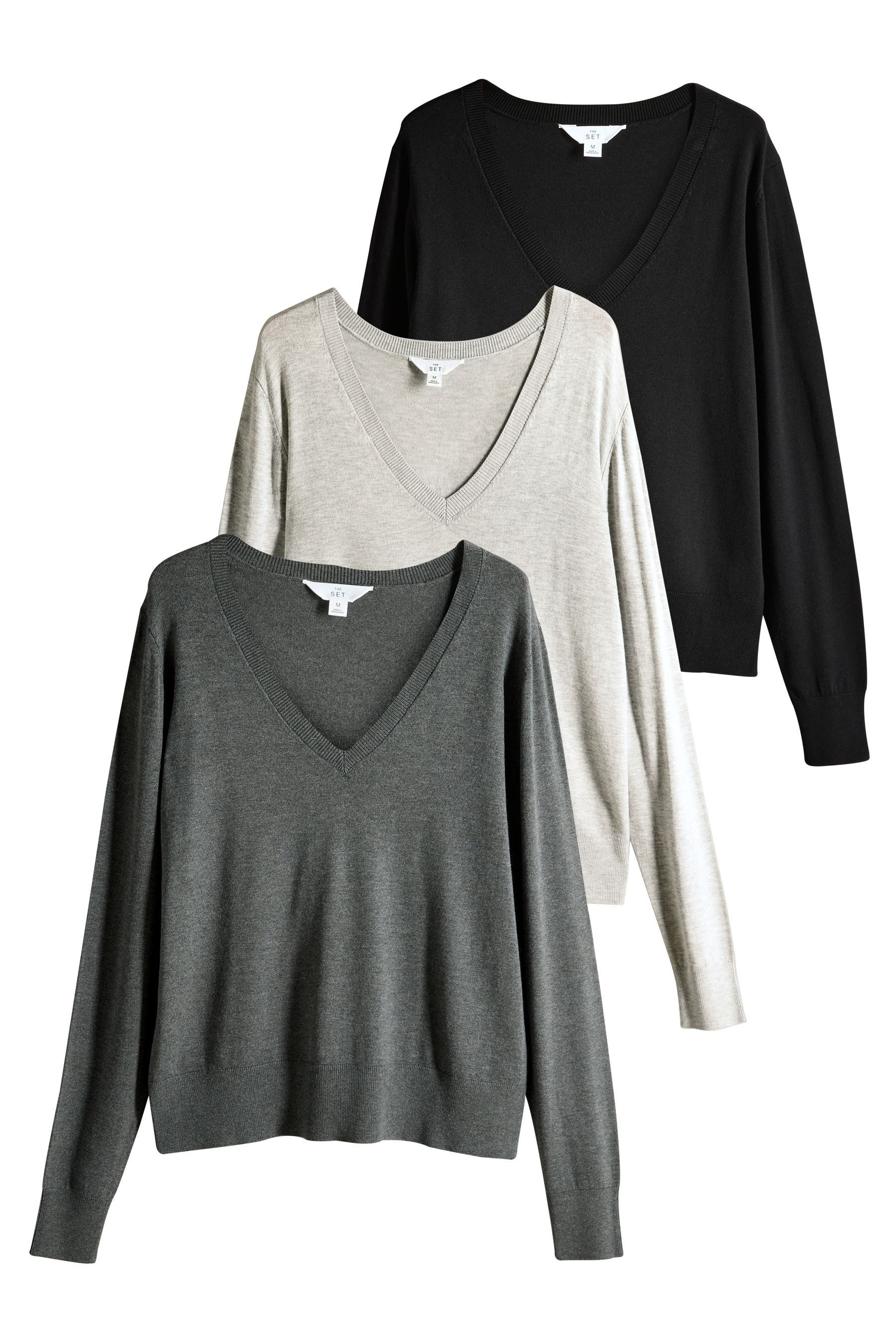 The Set V-Ausschnitt-Pullover The Set Feinstrickpulli mit V-Ausschnitt, 3er günstig online kaufen