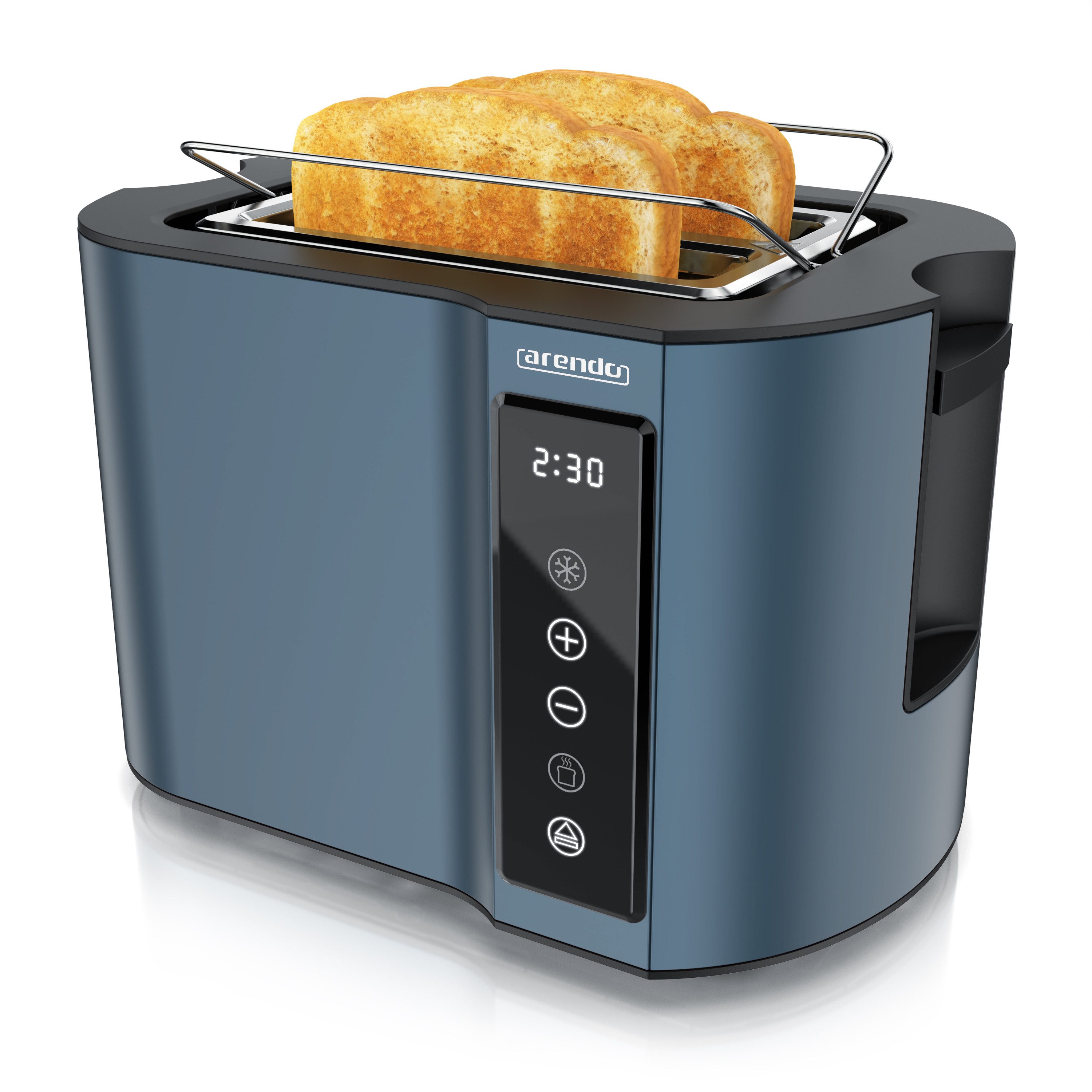 Arendo Toaster Wärmeisoliertes Doppelwandgehäuse, Display mit Restzeitanzeige, 2 kurze Schlitze, für 2 Scheiben, 800 W, Touchpanel, Brötchenaufsatz, 7 Bräunungsgrade, Brotscheibenzentrierung