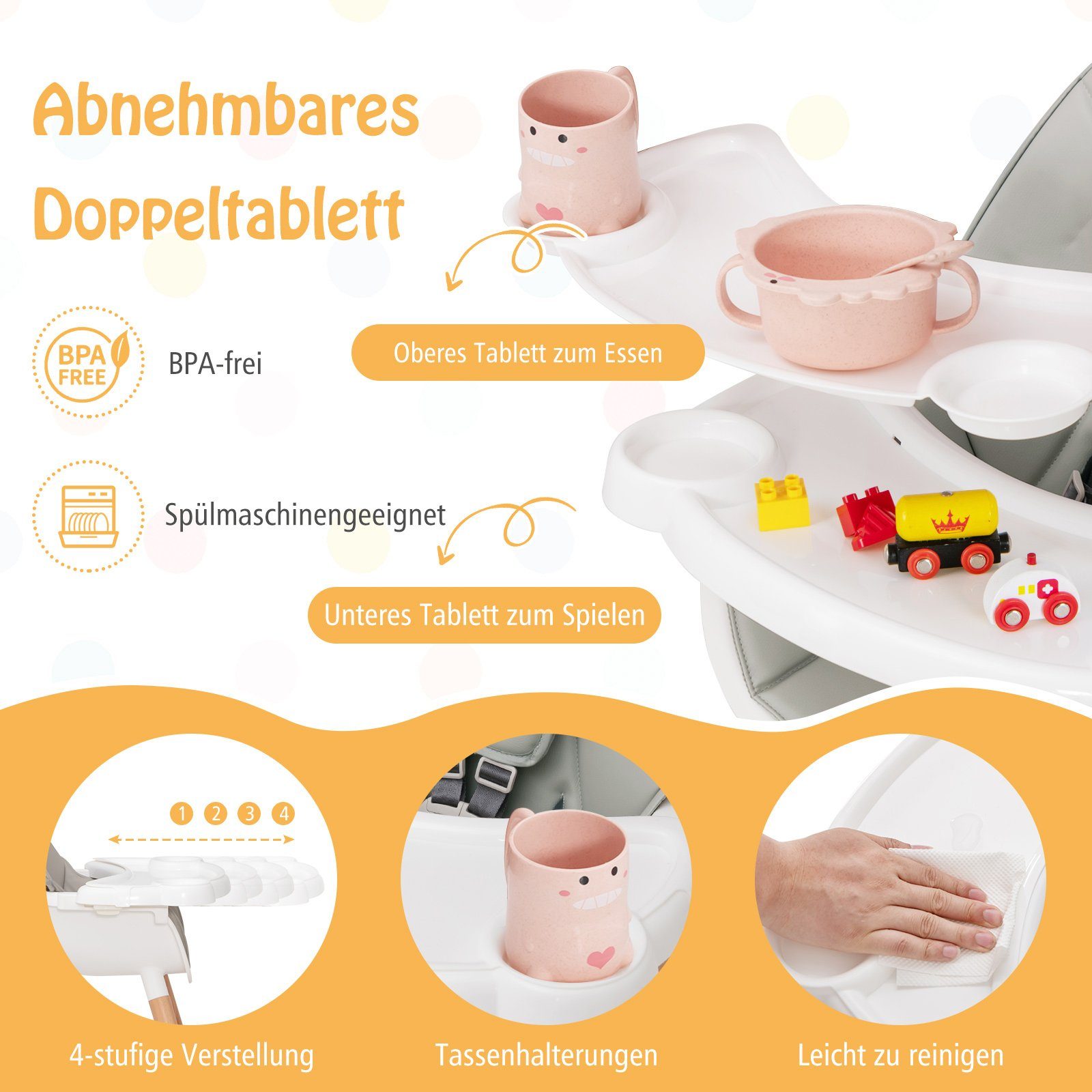 COSTWAY Hochstuhl Babyhochstuhl, 2in1 mit abnehmbarem günstig online kaufen
