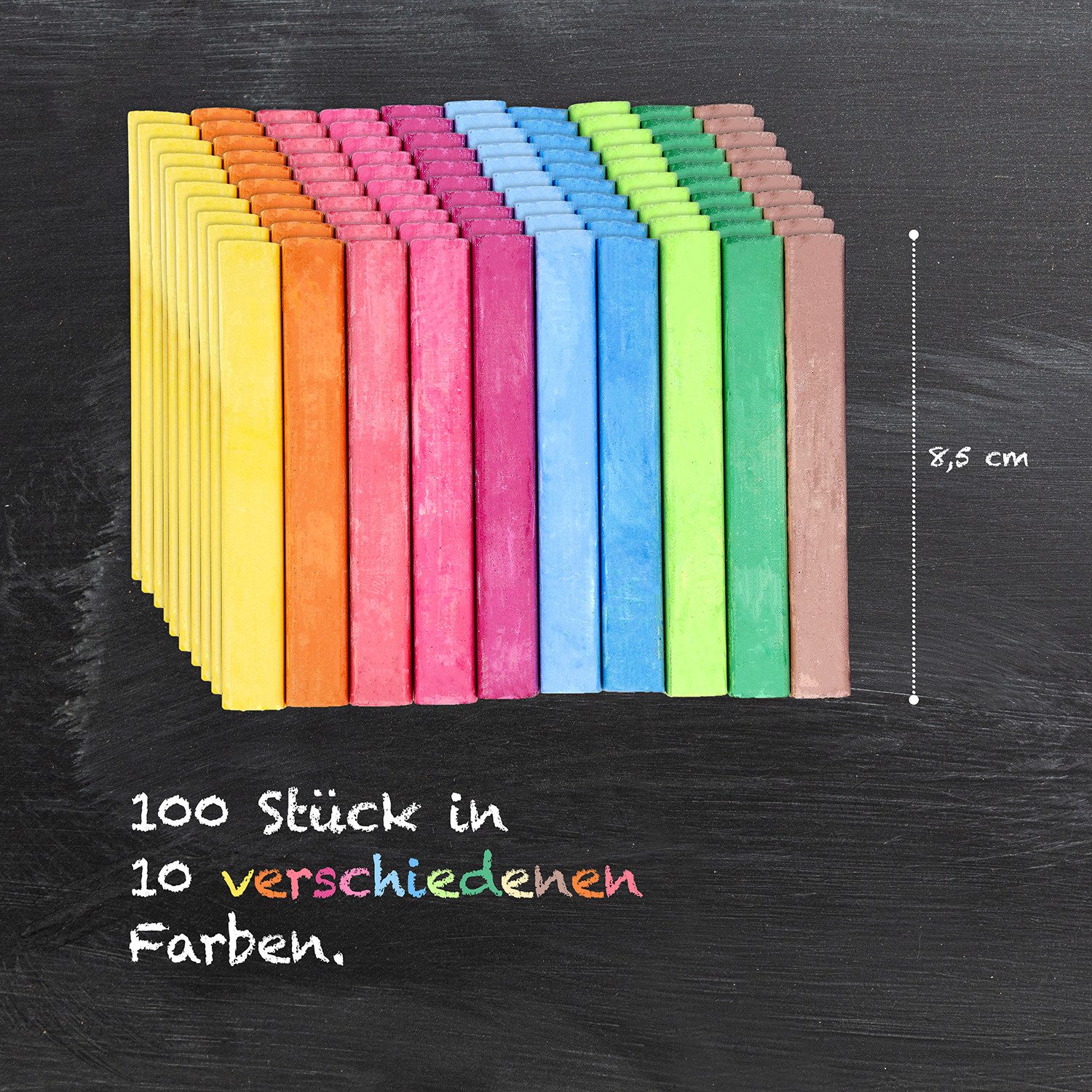 WESTCOTT Malkreide Kreide 100 Stück Mix, Vorteilspack Tafelkreide 1,2cm ⌀ Bunt, (Vorteilspack, 100-tlg), staubarm & leicht abwischbar – Bild 5 von 5
