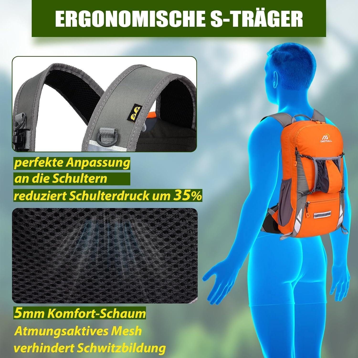 LuxusKollektion Fahrradrucksack Fahrradrucksack Wanderrucksack Rückenbelüftung Wasserdicht Orange 18l