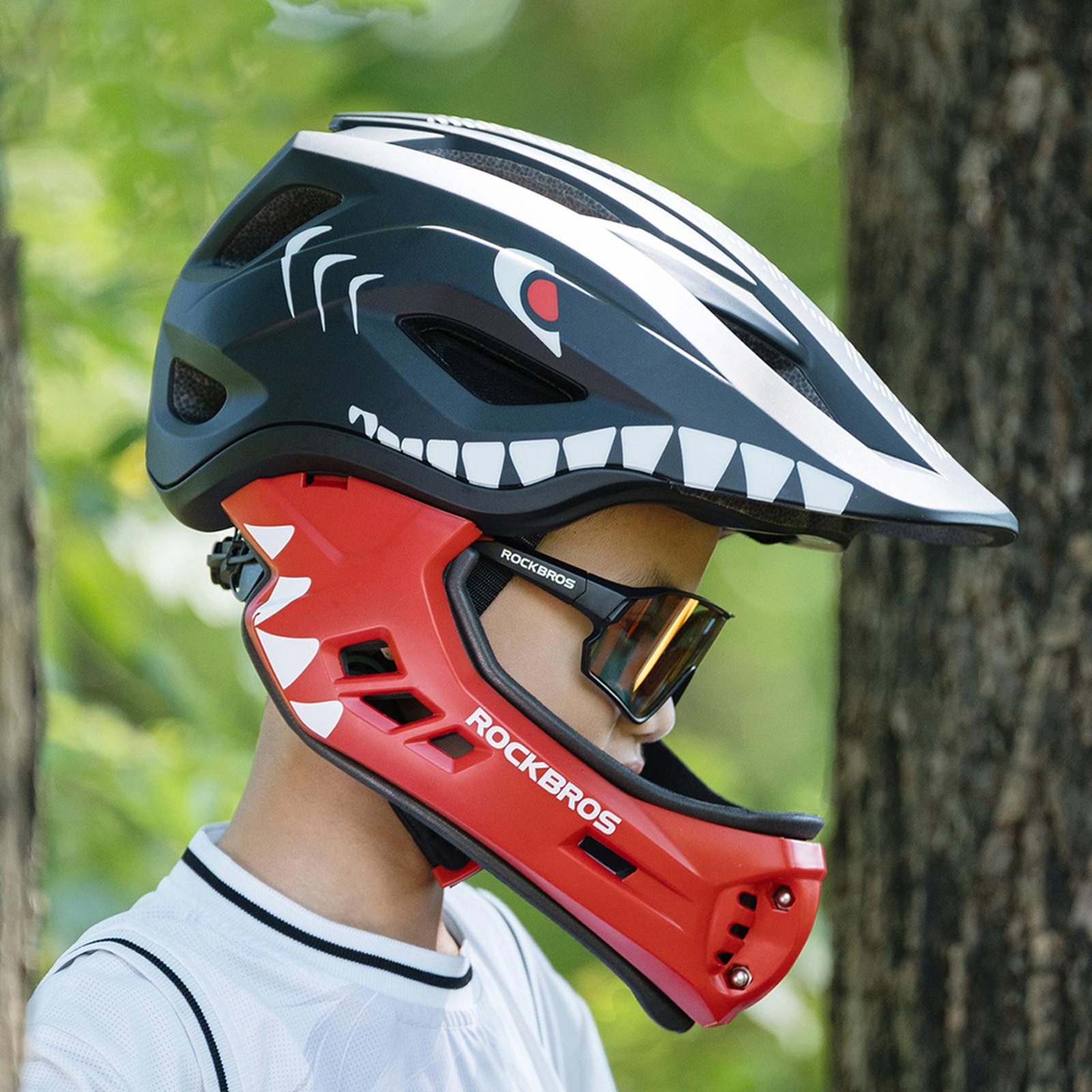 ROCKBROS Fahrradhelm TT-32006 Größe S in Schwarz, Fullface Kinder MTB BMX Downhill Schutzhelm Helm Belüftet Leicht