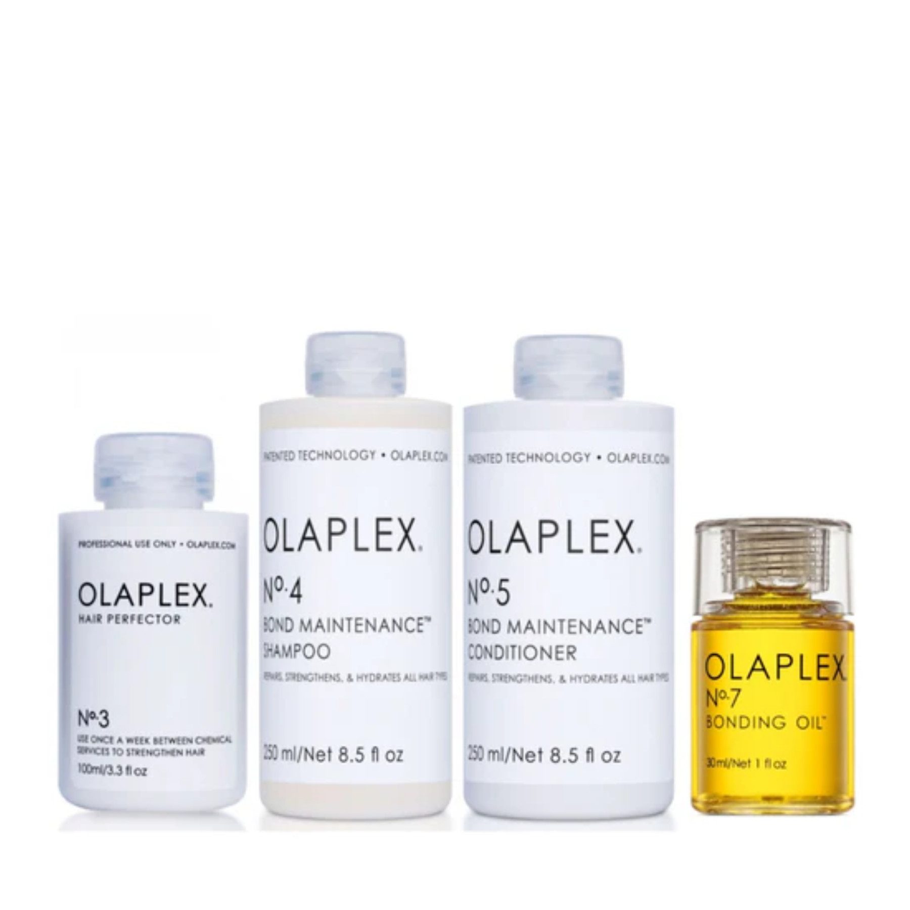 Olaplex Haarpflege-Set Olaplex Set No. 3, 4, 5 & 7 – Reparatur Shampoo Conditioner Bonding Oi, 4-tlg., reichhaltig