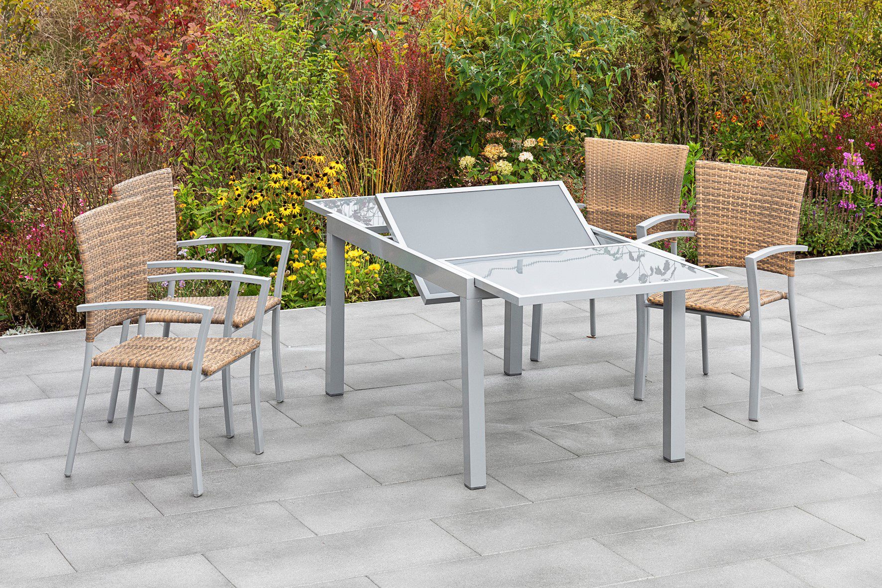 MERXX Gartenmöbelset »Savona«, (7tlg), 6 Sessel mit ausziehbarem Tisch