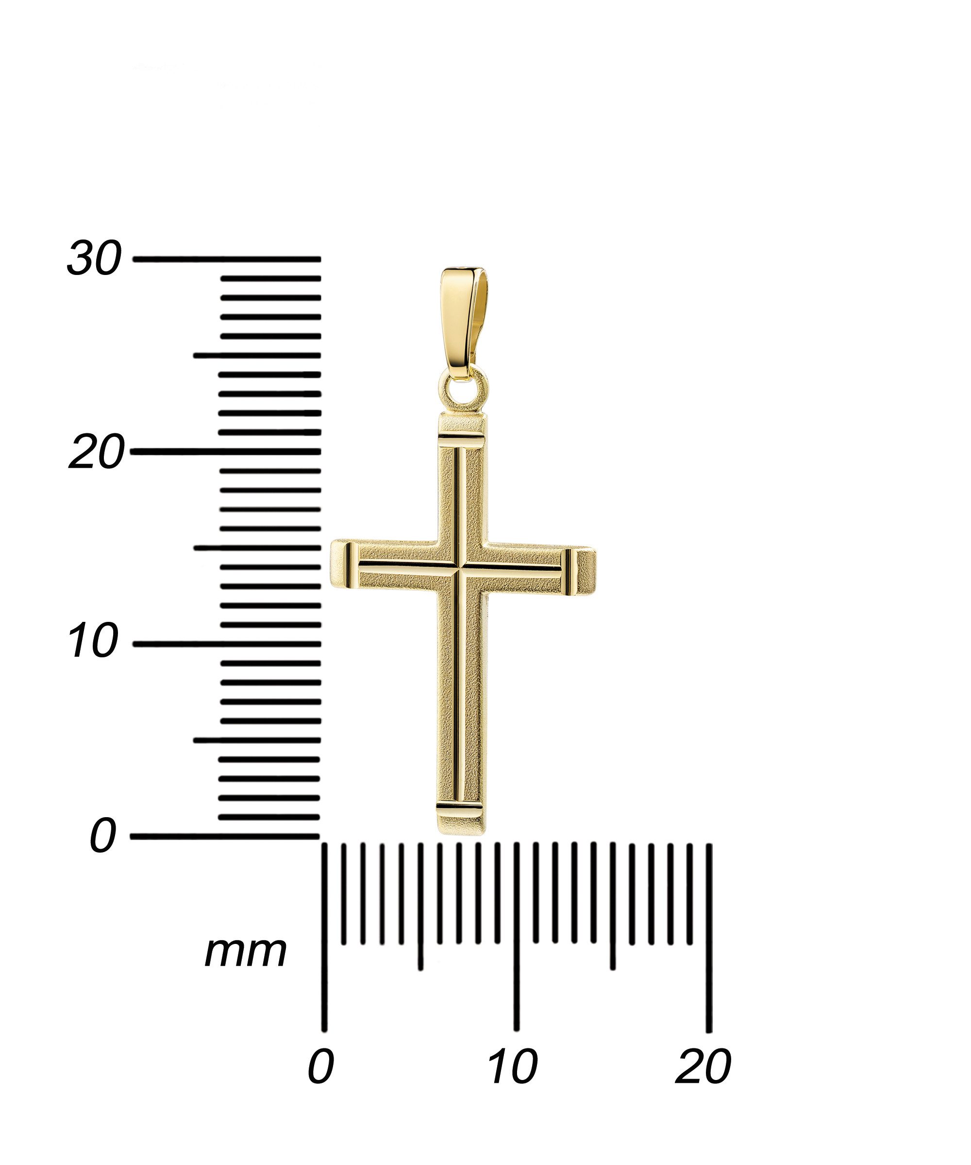 JEVELION Kreuzkette Kreuzanhänger 585 / 14K Gelbgold mit Diamantschliff - Made in Germany (Goldkreuz, für Damen und Mädchen), Mit Kette vergoldet- Länge wählbar 36 - 70 cm oder ohne Kette.