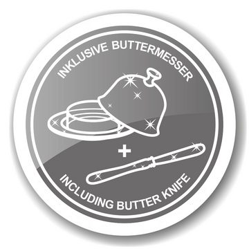 EDZARD Butterdose Epe, aus Stahl, (2-tlg), mit Deckel & inkl. Buttermesser - Versilberte Butterschale, Butterglocke zur Aufbewahrung - für ca. 130 gr Butter - anlaufgeschützt, Ø 11 cm