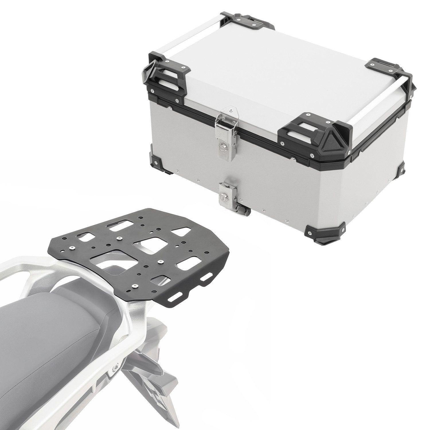 Bagtecs Topcase Set Alu Topcase + Gepäckbrücke für Husqvarna Norden 901 21-26 XB65 sil