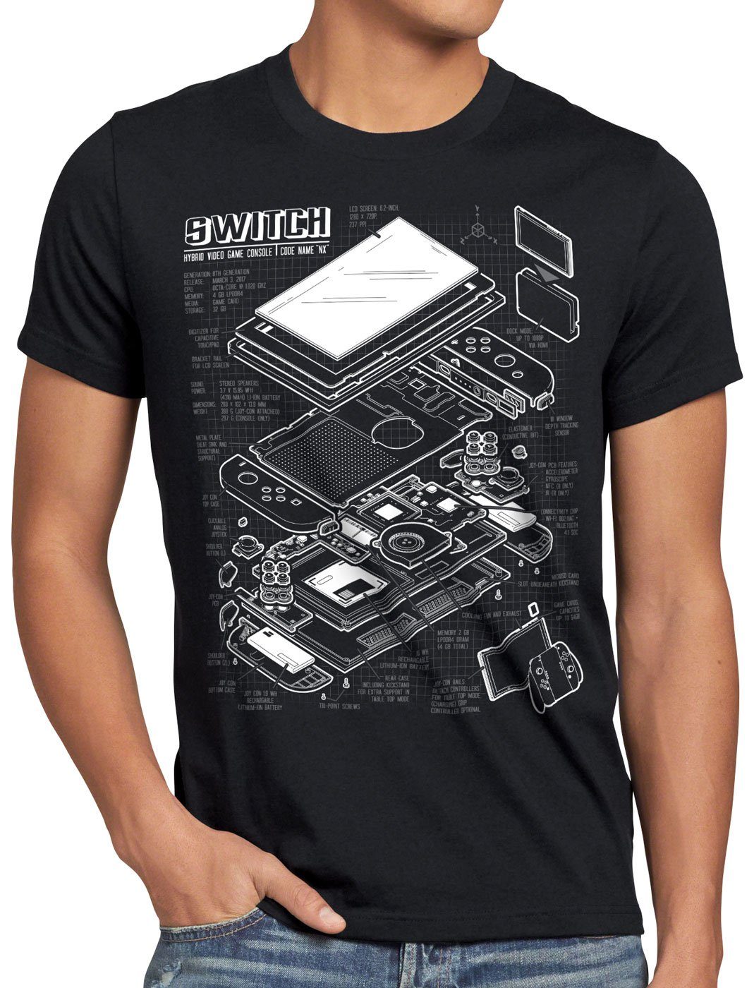 T-Shirt joy-con konsole schwarz Switch pro Print-Shirt Herren gamer Blaupause style3