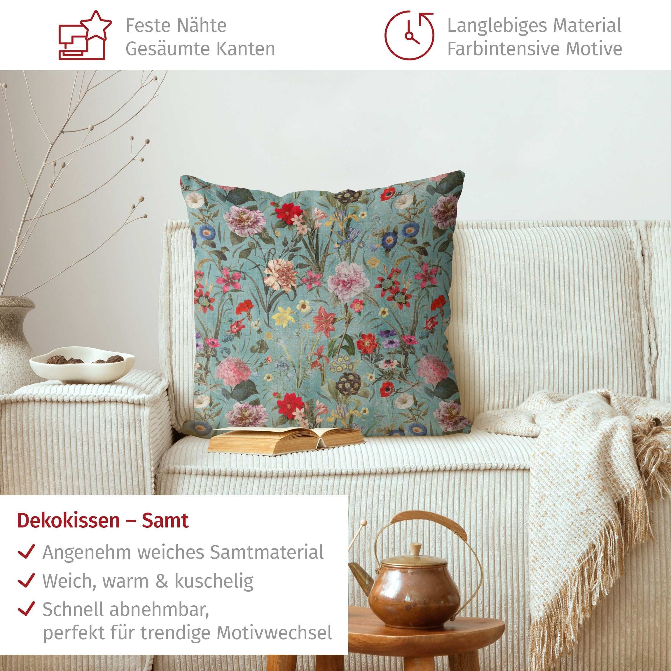 Bilderdepot24 Dekokissen drinnen Kissenhülle/ Sofakissen/ Zierkissen Kissenhülle grün Blumen Vi, Bezug mit / ohne Füllung Zierkissen Outdoor Sofa Bett
