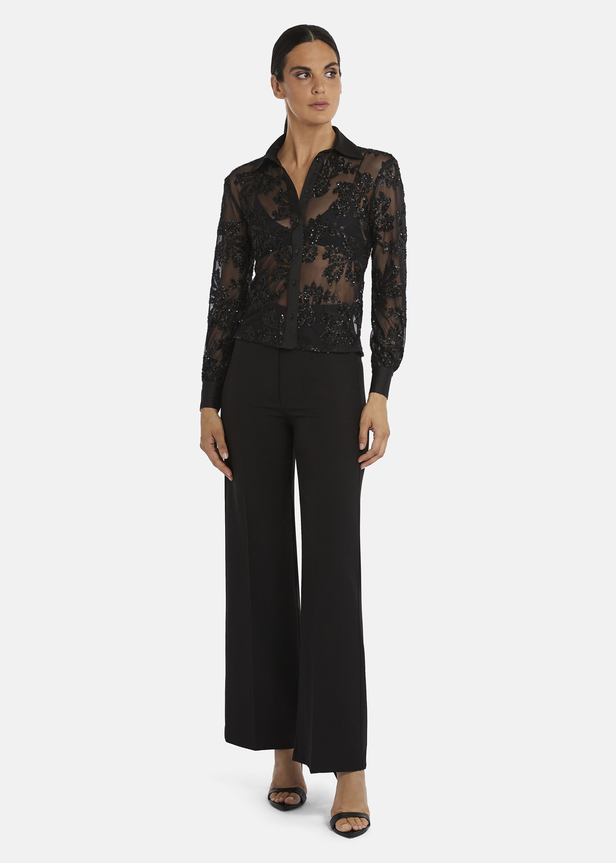Nicowa Klassische Bluse Cawelia Paillettenbluse mit floralem Ornament