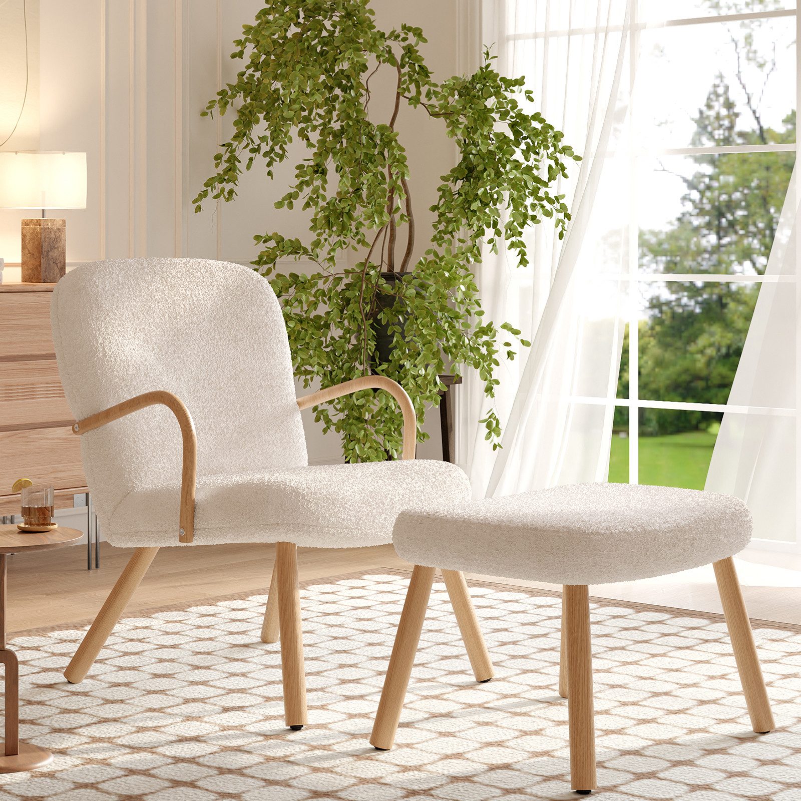 FUROKOY Ohrensessel Relaxsessel mit Hocker, Teddysamt, Holzbeine (Loungeses günstig online kaufen