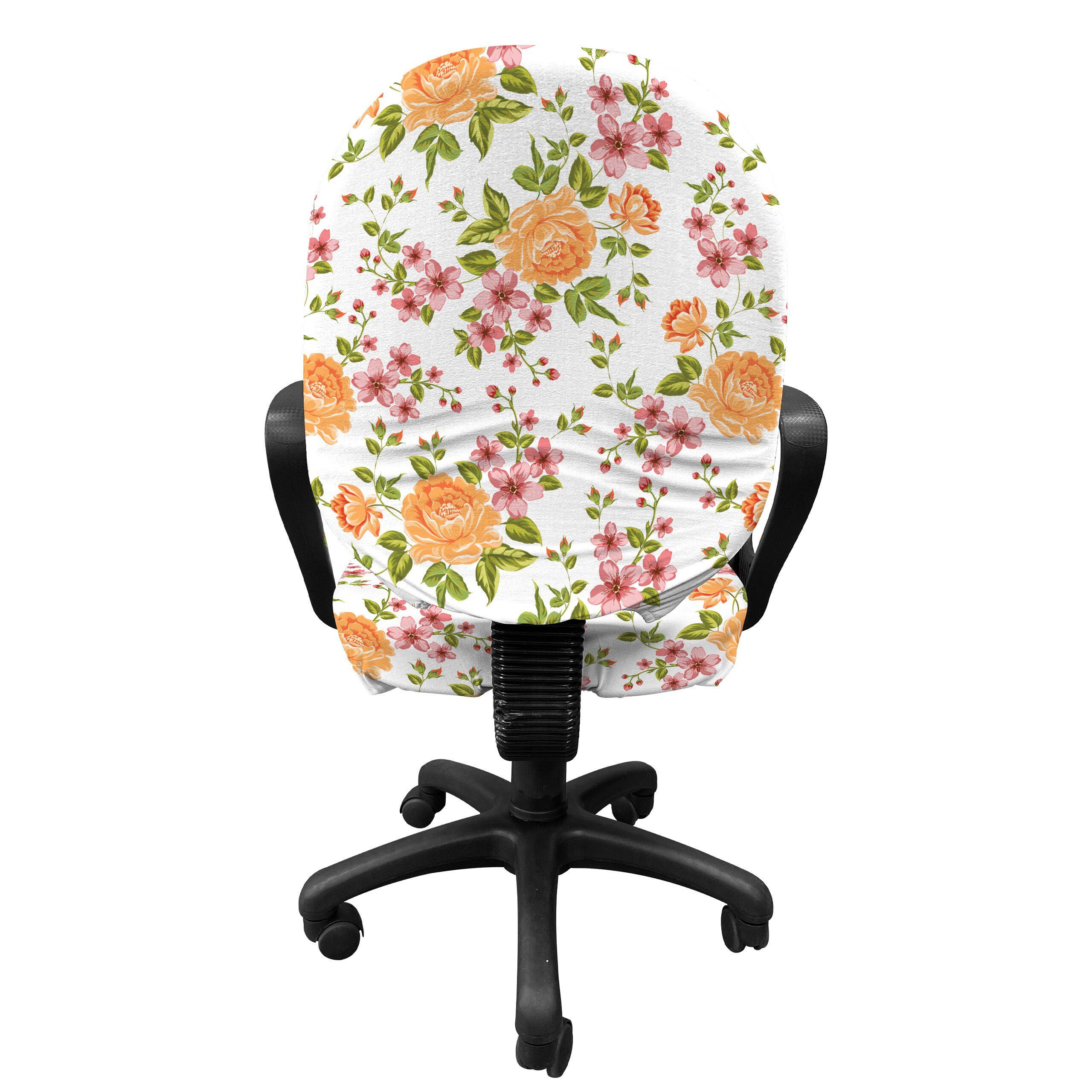 Bürostuhlhusse dekorative Schutzhülle Stretchgewebe, aus Theme Blume Peony Poppy Braut Abakuhaus