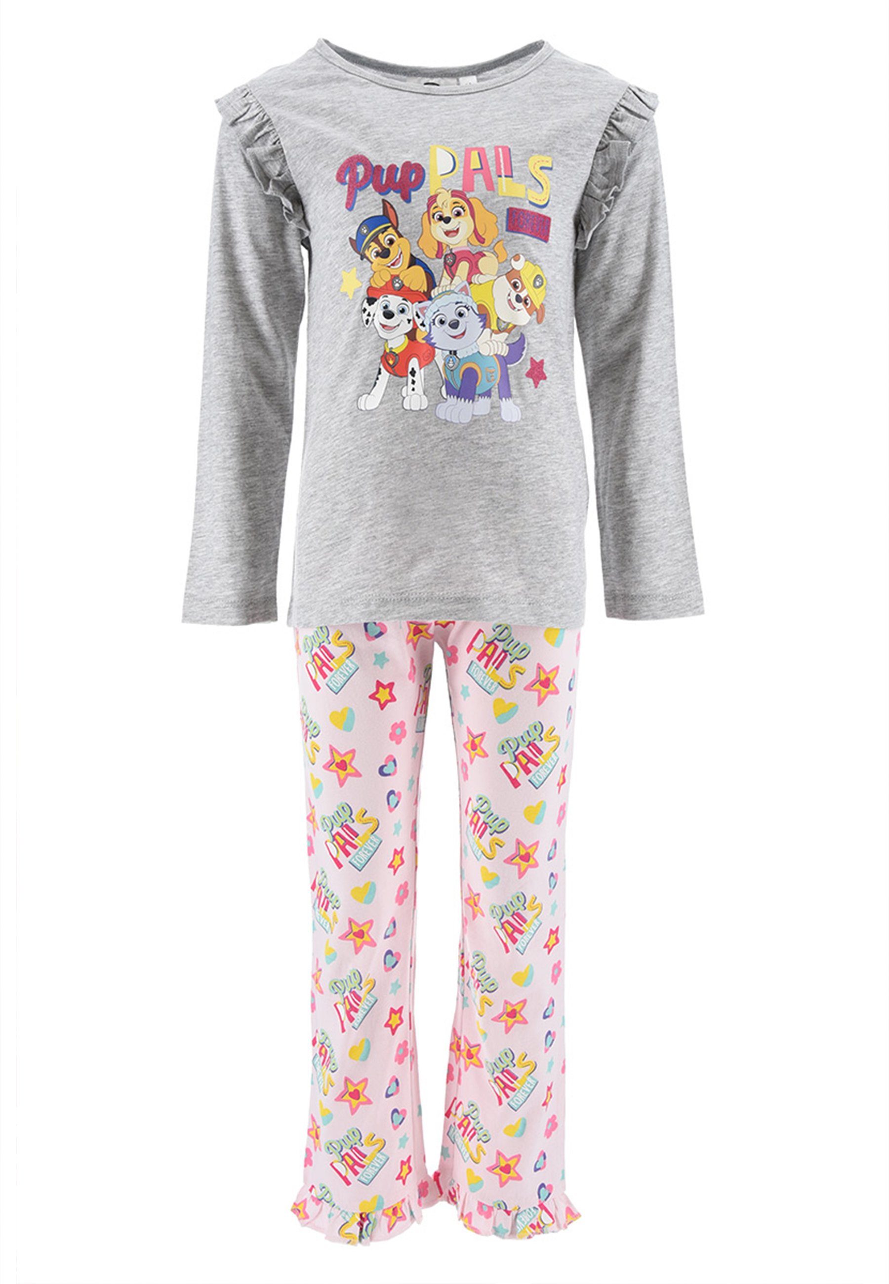Pyjama (2 Nachtwäsche PAW tlg) PATROL langarm Kinder Schlafanzug Mädchen Grau Skye