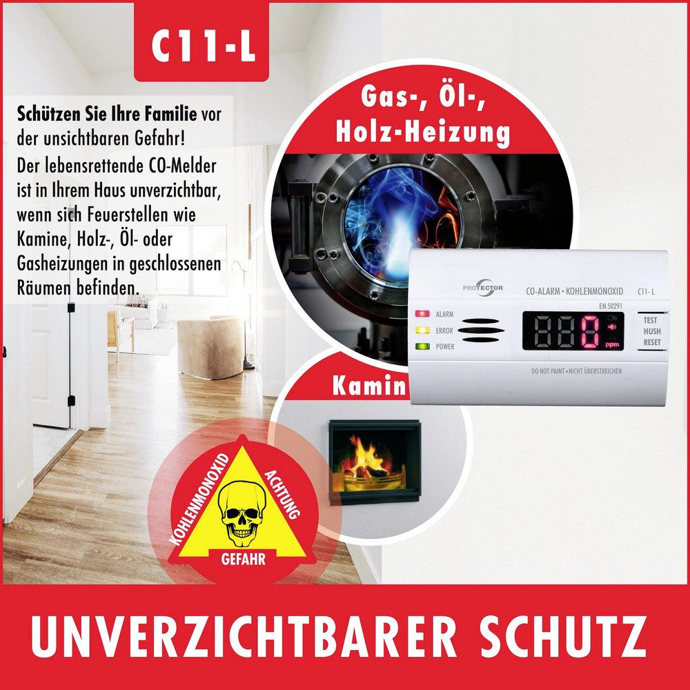 Protector Protector C11-L Kohlenmonoxid-Melder batteriebetrieben detektiert Ko Gasmelder