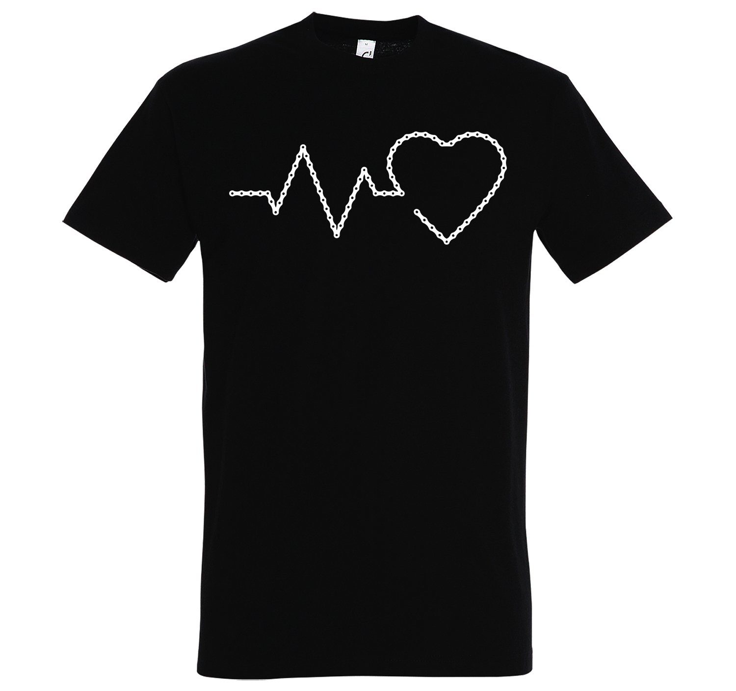 Herren Heartbeat T-Shirt mit Frontprint Fahrradkette T-Shirt Youth trendigem Schwarz Designz