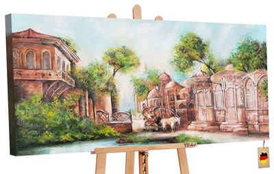 YS-Art Gemälde Stadtpassage, Landschaft, Altes Jahrhundert Dorfleben Leinwand Bild Handgemalt