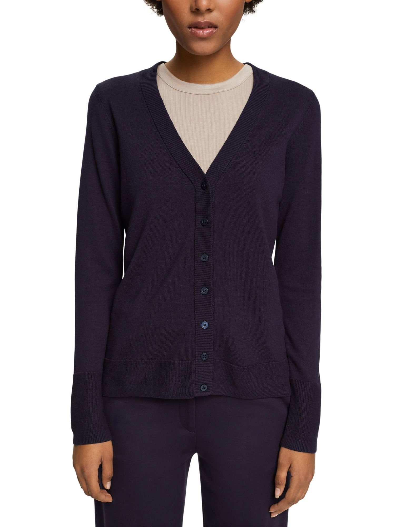 Cardigan V-Ausschnitt mit Strickjacke (1-tlg) Esprit NAVY