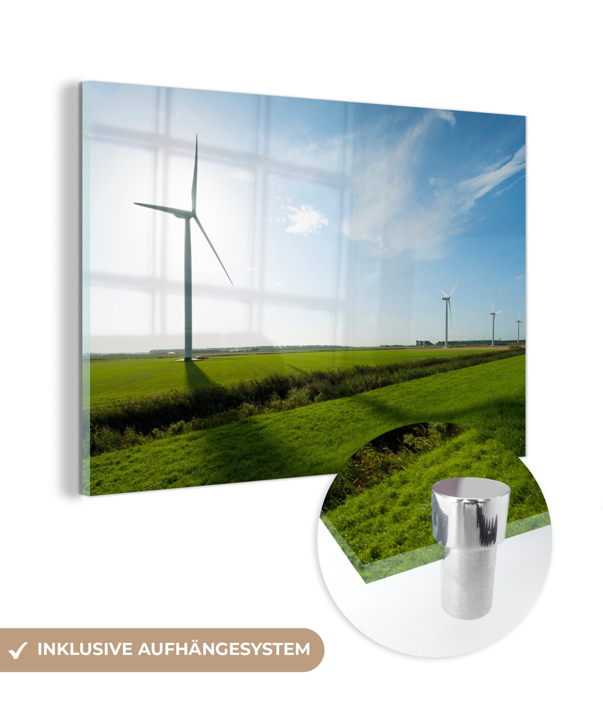 MuchoWow Acrylglasbild Reihe von Windturbinen vor Sonnenaufgang auf dem Lande, (1 St), Acrylglasbilder Wohnzimmer & Schlafzimmer