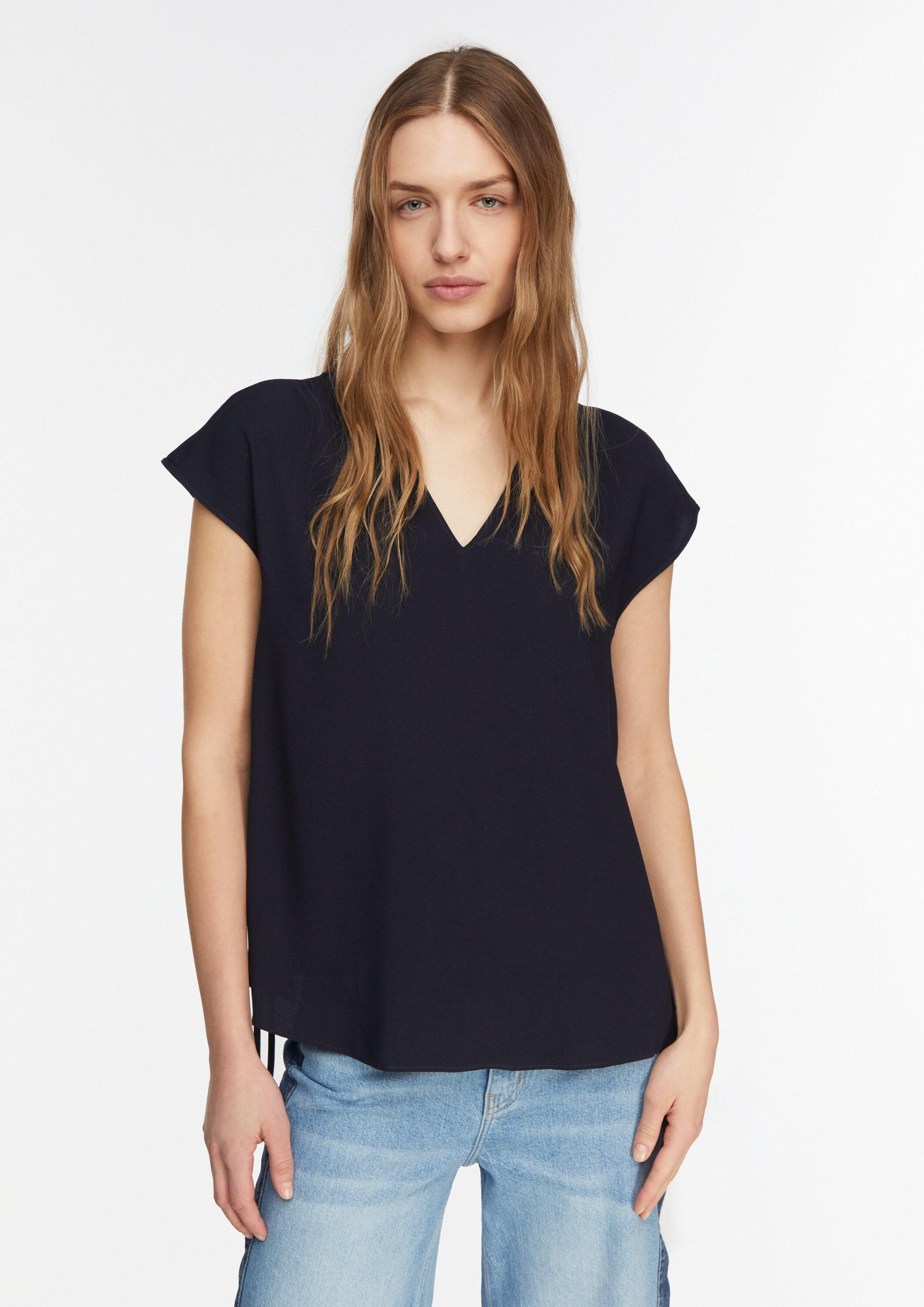 comma Kurzarmbluse Bluse Lockere Crêpe-Bluse mit Bindedetails