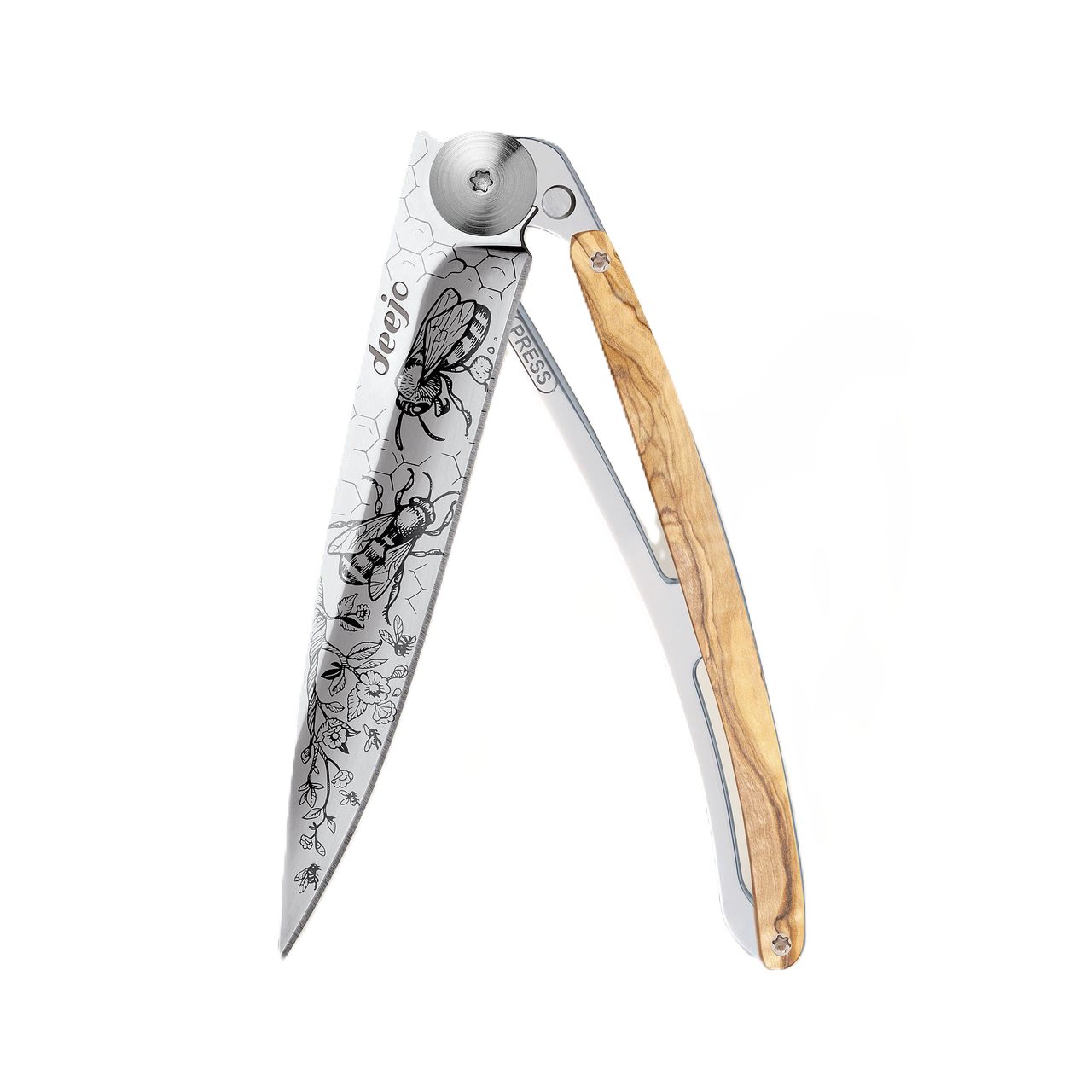 Deejo Taschenmesser -  37g Klappmesser  - Taschenmesser mit Gravur - Olivenholz-Griff