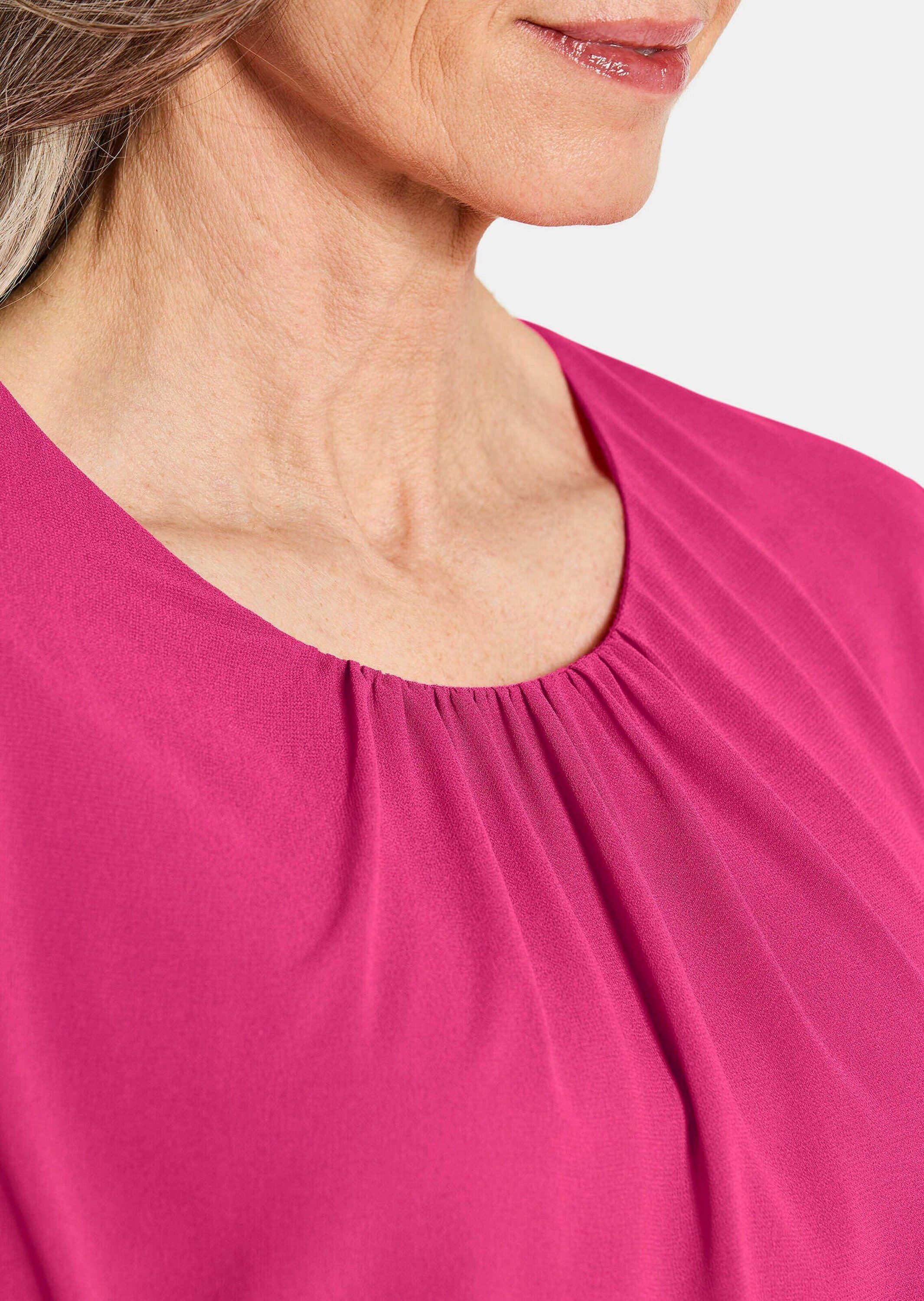 GOLDNER Klassische Bluse Jerseybluse mit Falten-Details Blusenshirt mit Rundhals, Gummibündchen und Langarm