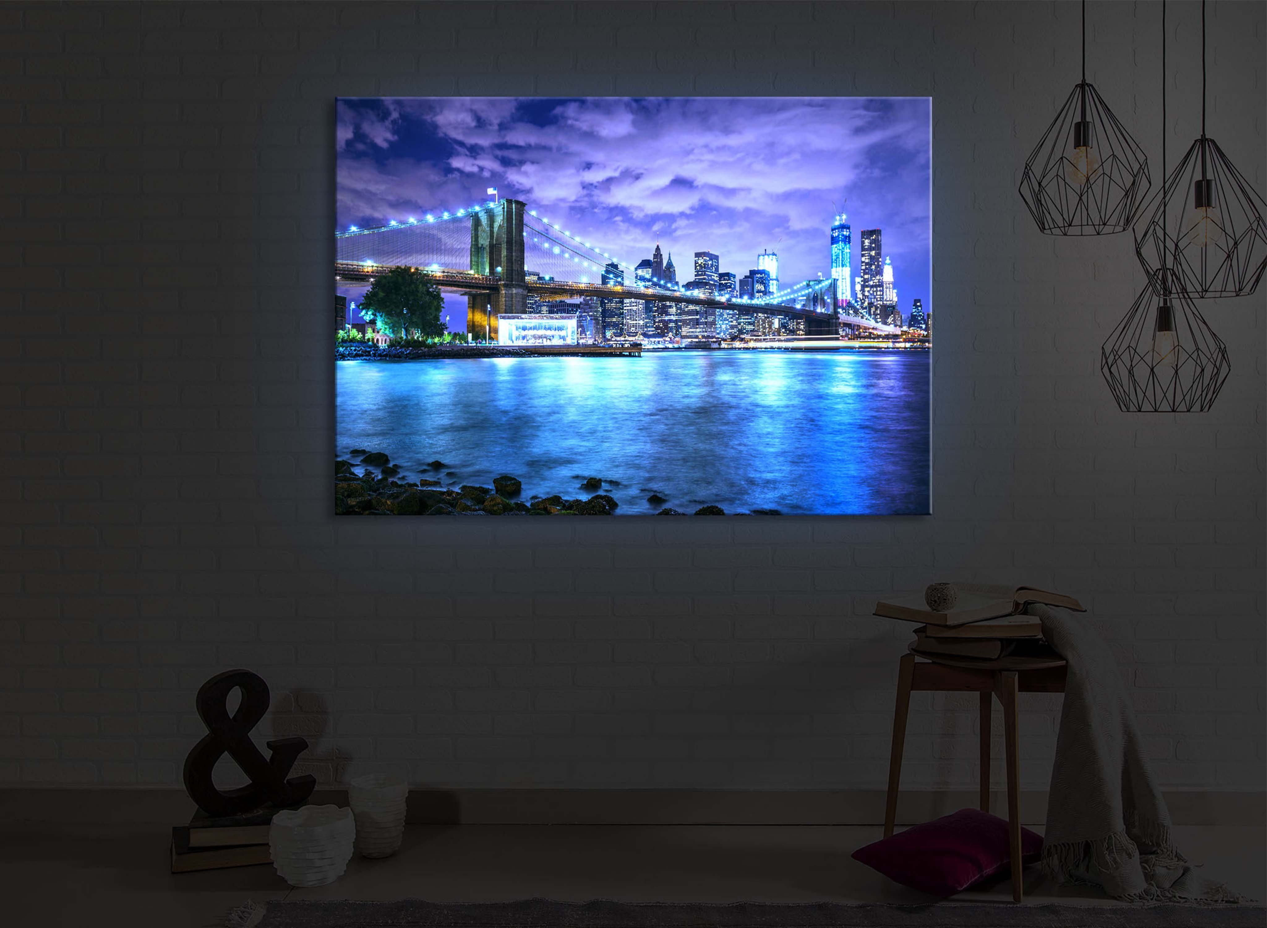 LED-Bild mit Fernbedienung front lightbox-multicolor Bridge mit Brooklyn 60x40cm, lighted York New / Leuchtbild Skyline
