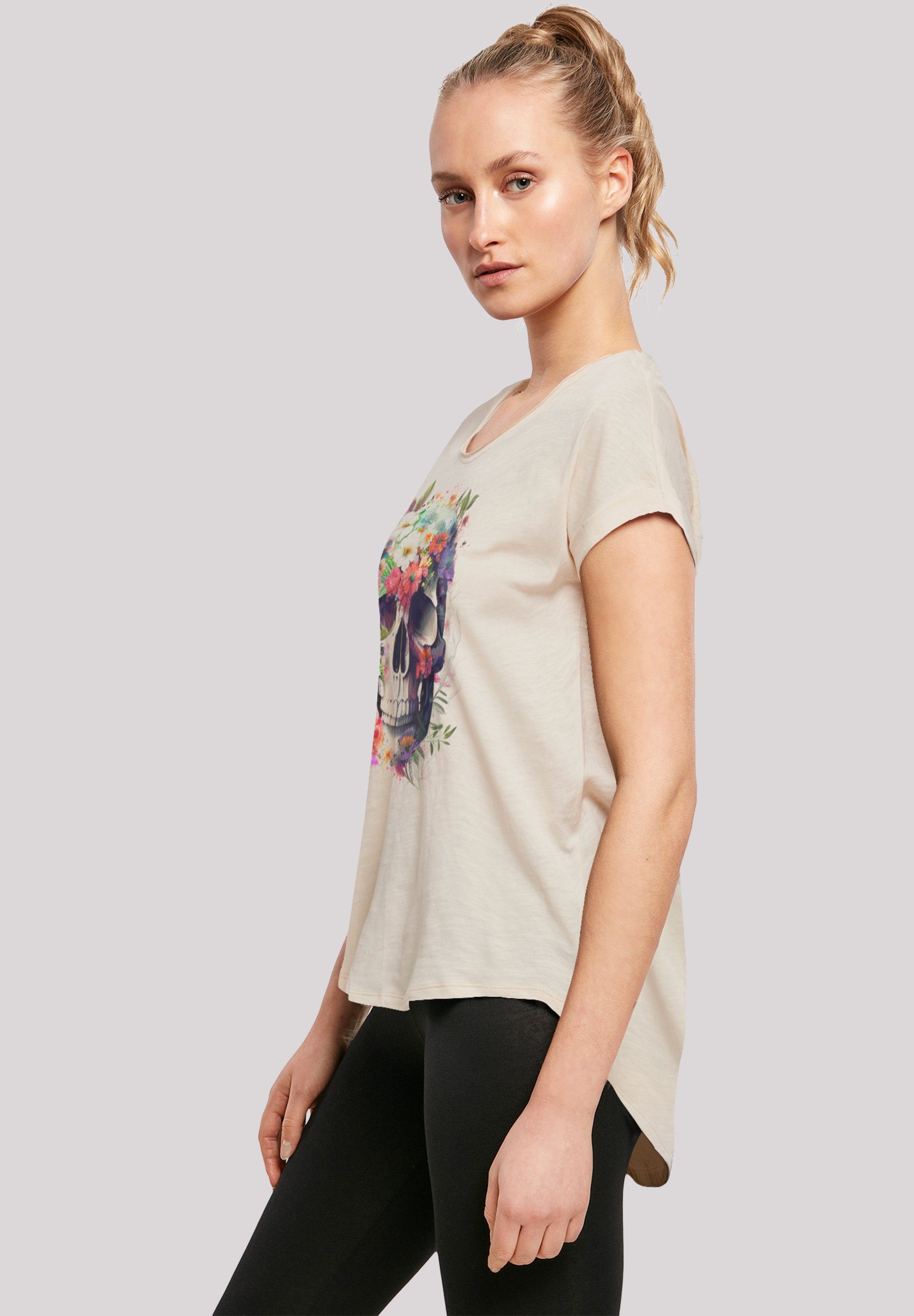 F4NT4STIC Blumen Whitesand T-Shirt Totenkopf Print