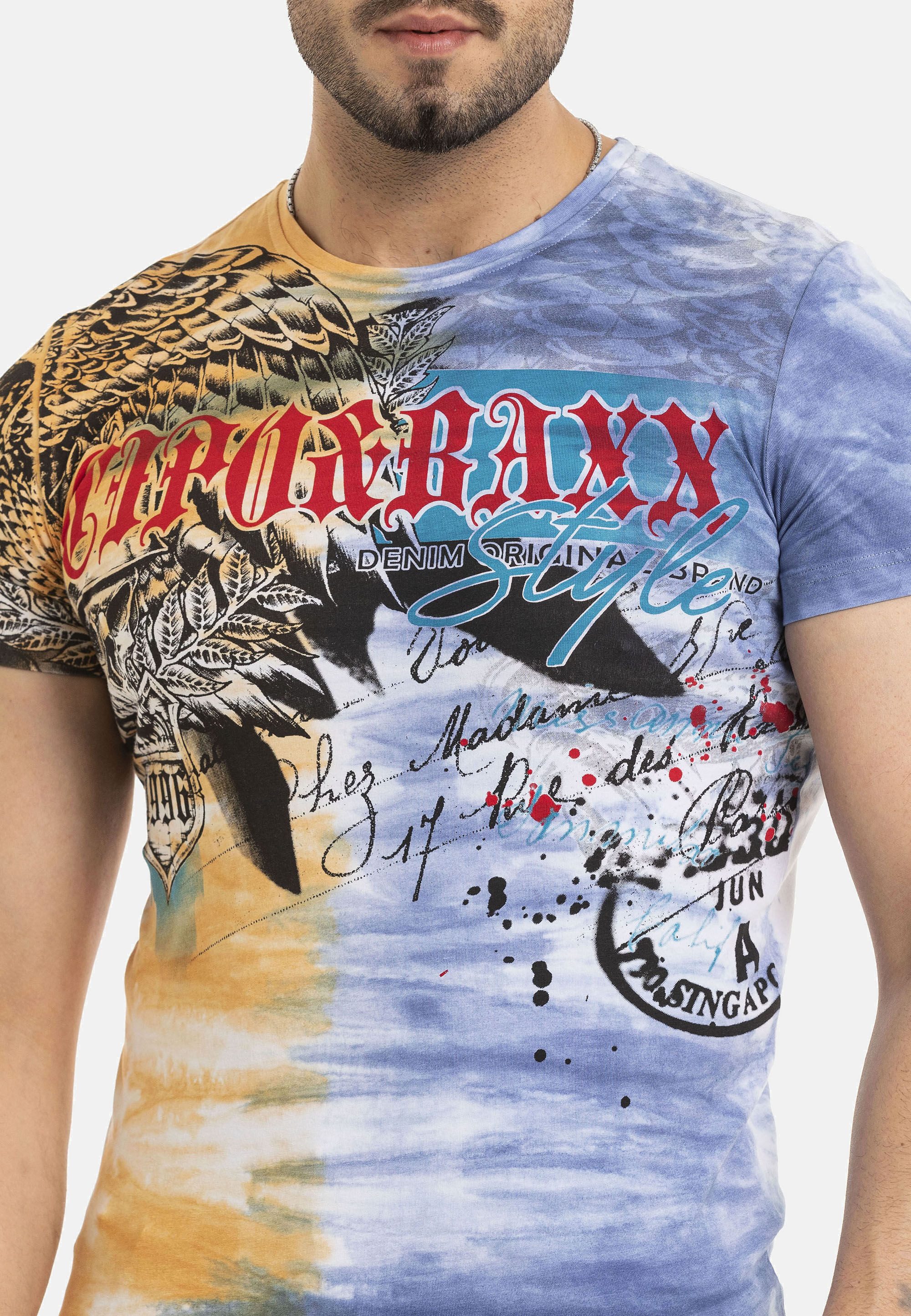 Cipo & Baxx T-Shirt T-Shirt im Batik-Look mit Print auf Front und Rücken