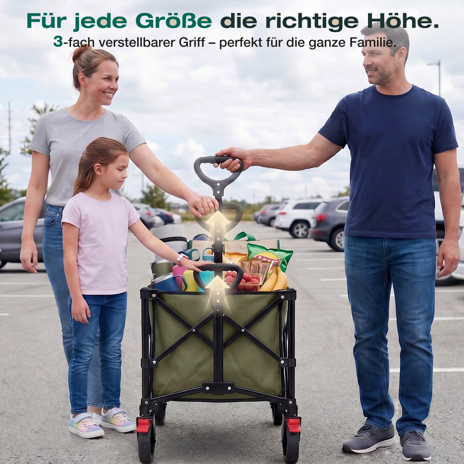 Sekey Bollerwagen Bollerwagen Faltbar Handwagen Belastbar bis 150kg Transportwagen, Zusammenfaltbar aus 4 Richtungen, mit verstellbarem Handgriff – Bild 5 von 5