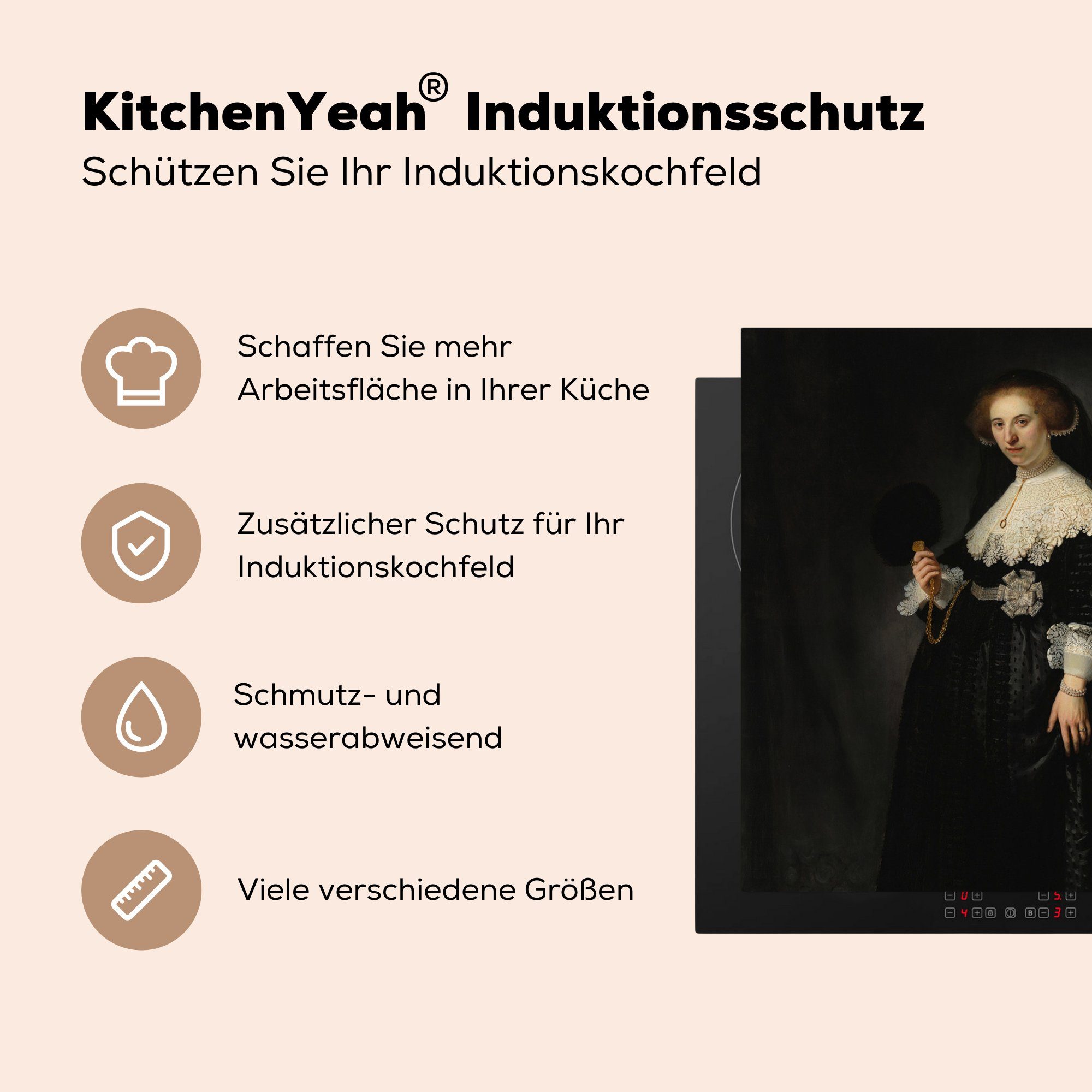 (1 Oopjen Vinyl, Gemälde van für von tlg), MuchoWow Eheporträt Rembrandt küche - cm, Ceranfeldabdeckung, Herdblende-/Abdeckplatte von Rijn, Arbeitsplatte 78x78 Coppit