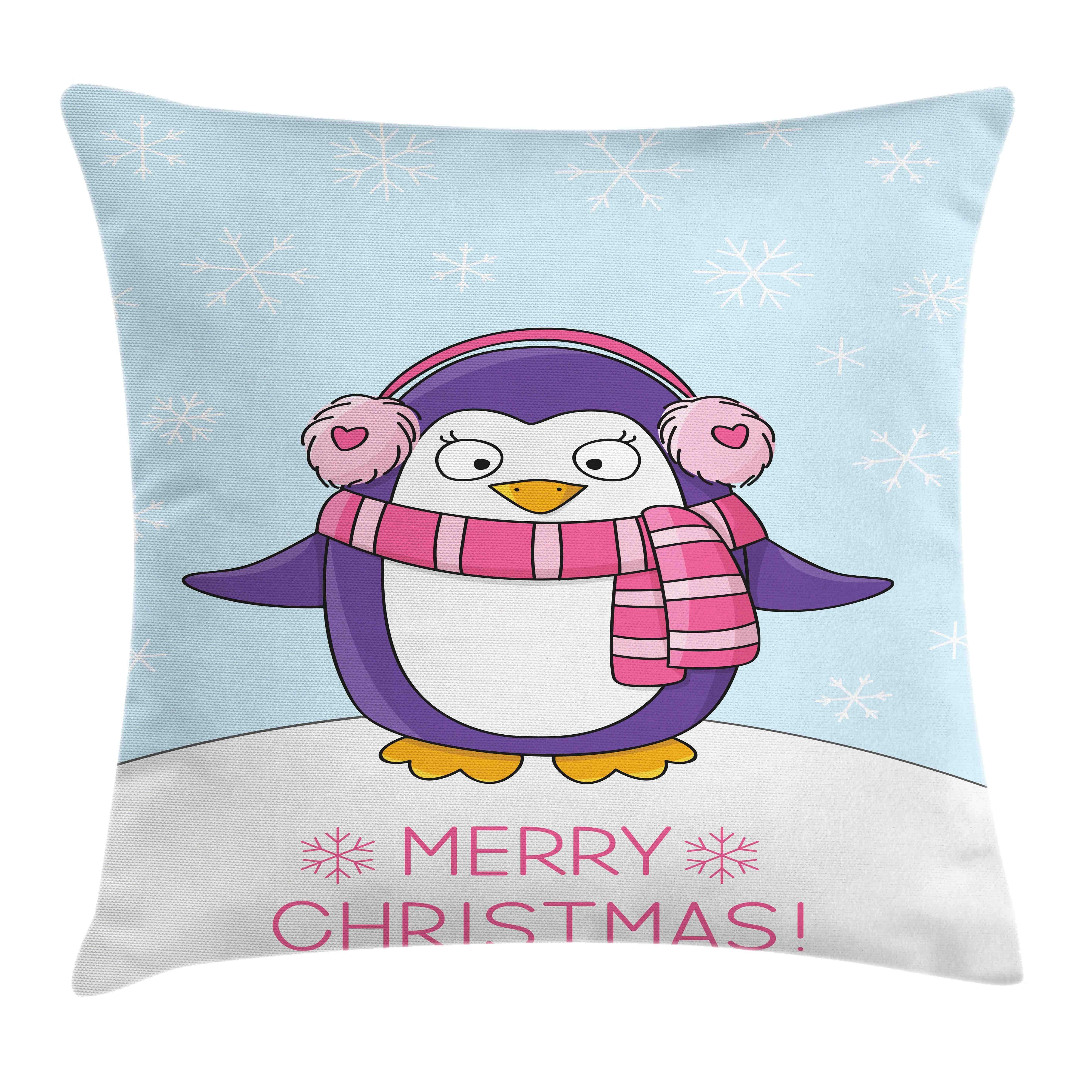 Earmuffs (1 Reißverschluss Weihnachten mit Klaren Farben Druck, Beidseitiger Abakuhaus Pinguin mit Schal Waschbar Kissenbezüge Kissenhülle Farbfesten Stück),