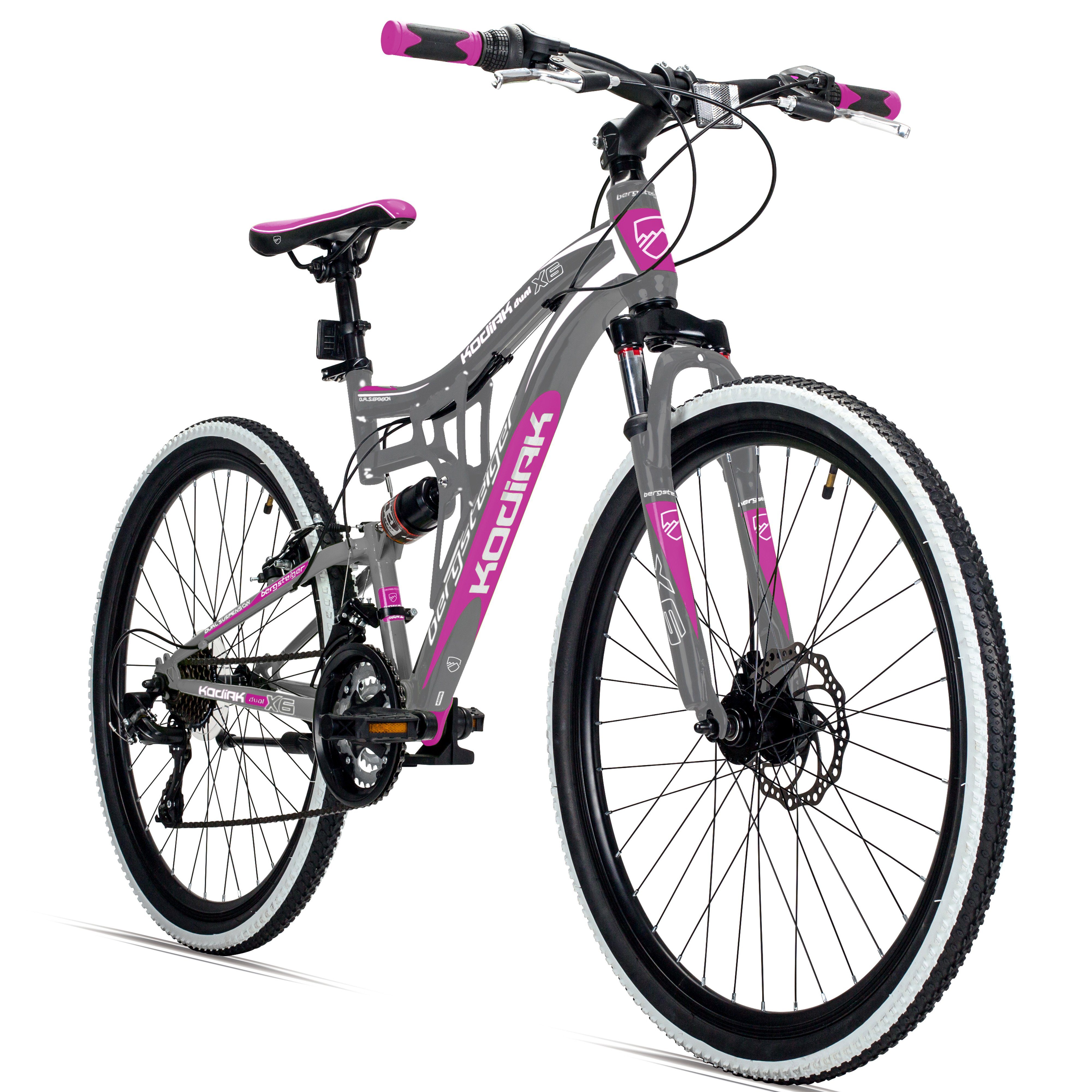 bergsteiger Mountainbike Kodiak 26, 29 Zoll Mountainbike, geeignet ab 150 cm, Damen, Herren, 21 Gang Shimano Tourney RD-TY300 Schaltwerk, Kettenschaltung, V-Bremse & Scheibenbremse