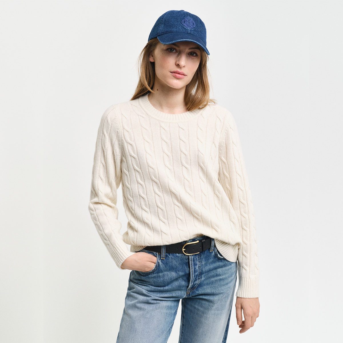 Gant Wollpullover 4805315 Damen Lambswool Zopfstrick Rundhalspullover