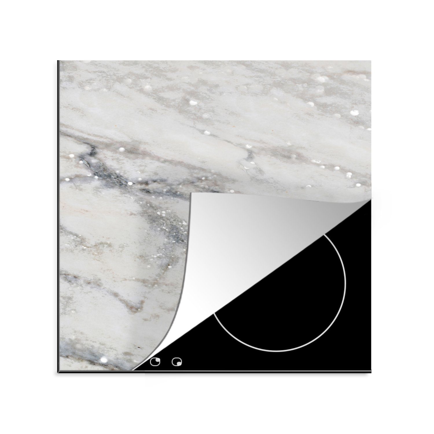 MuchoWow Herdblende-/Abdeckplatte Marmor - Stein - Weiß - Grau, Vinyl, (1 tlg), 78x78 cm, Ceranfeldabdeckung, Arbeitsplatte für küche