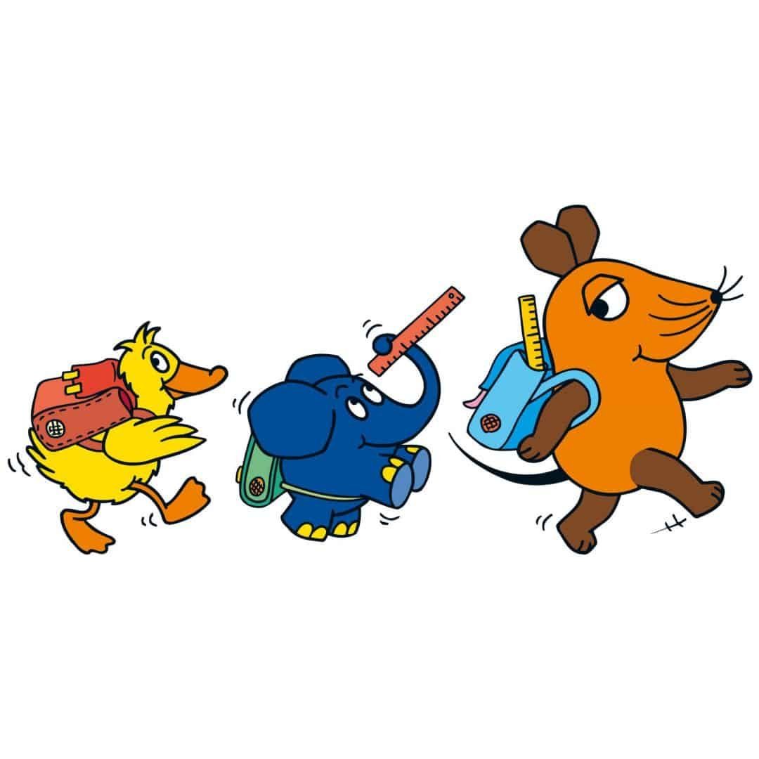 Die Sendung mit der Maus Wandsticker selbstklebendes Wandbild Kinderzimmer Wandtattoo Junge Mädchen, Ente Elefant Maus auf dem Schulweg