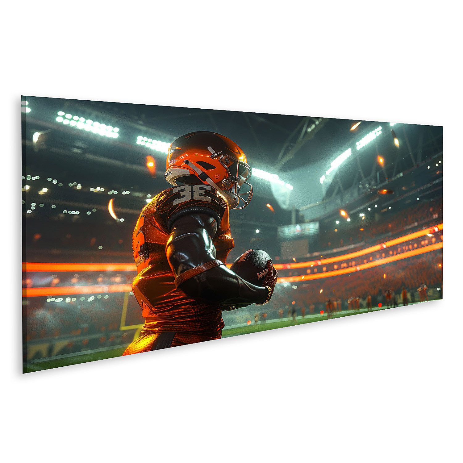 islandburner Leinwandbild, Footballspieler im Stadion bei Nacht (2)