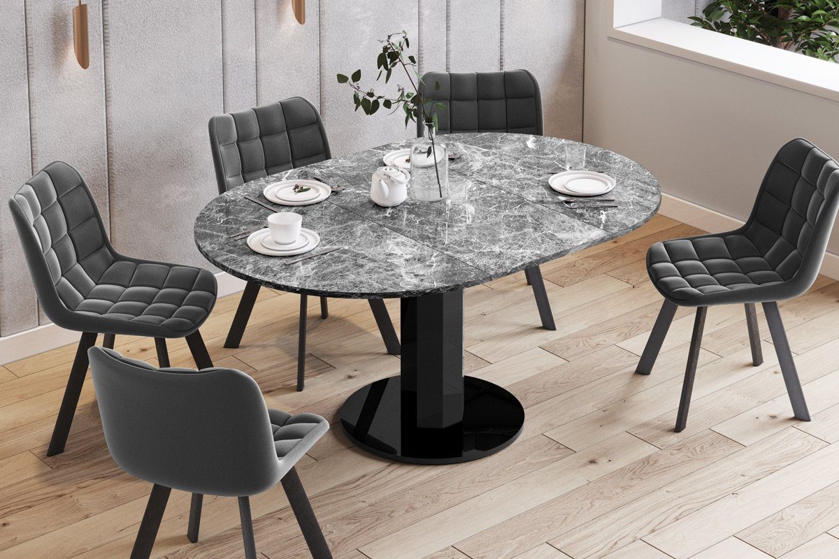 HES-111 - Marmor Hochglanz designimpex Tisch ausziehbar 100-148cm Design oval Hochglanz rund dunkel Schwarz Esstisch Esstisch