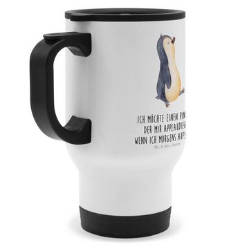 Mr. & Mrs. Panda Thermobecher Pinguin marschieren - Weiß - Geschenk, Kaffeetasse zum Mitnehmen, Frü, Edelstahl, Perfektes Geschenk