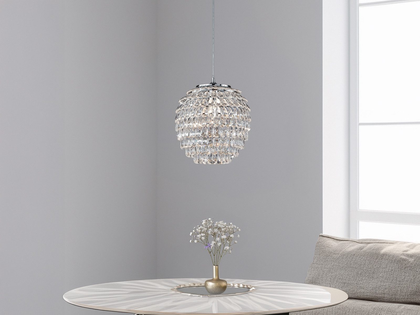 Reality Leuchten LED Pendelleuchte, Dimmfunktion, LED wechselbar, Warmweiß, ausgefallene Designerlampe Kristall hängend über-n Esstisch, Ø35cm