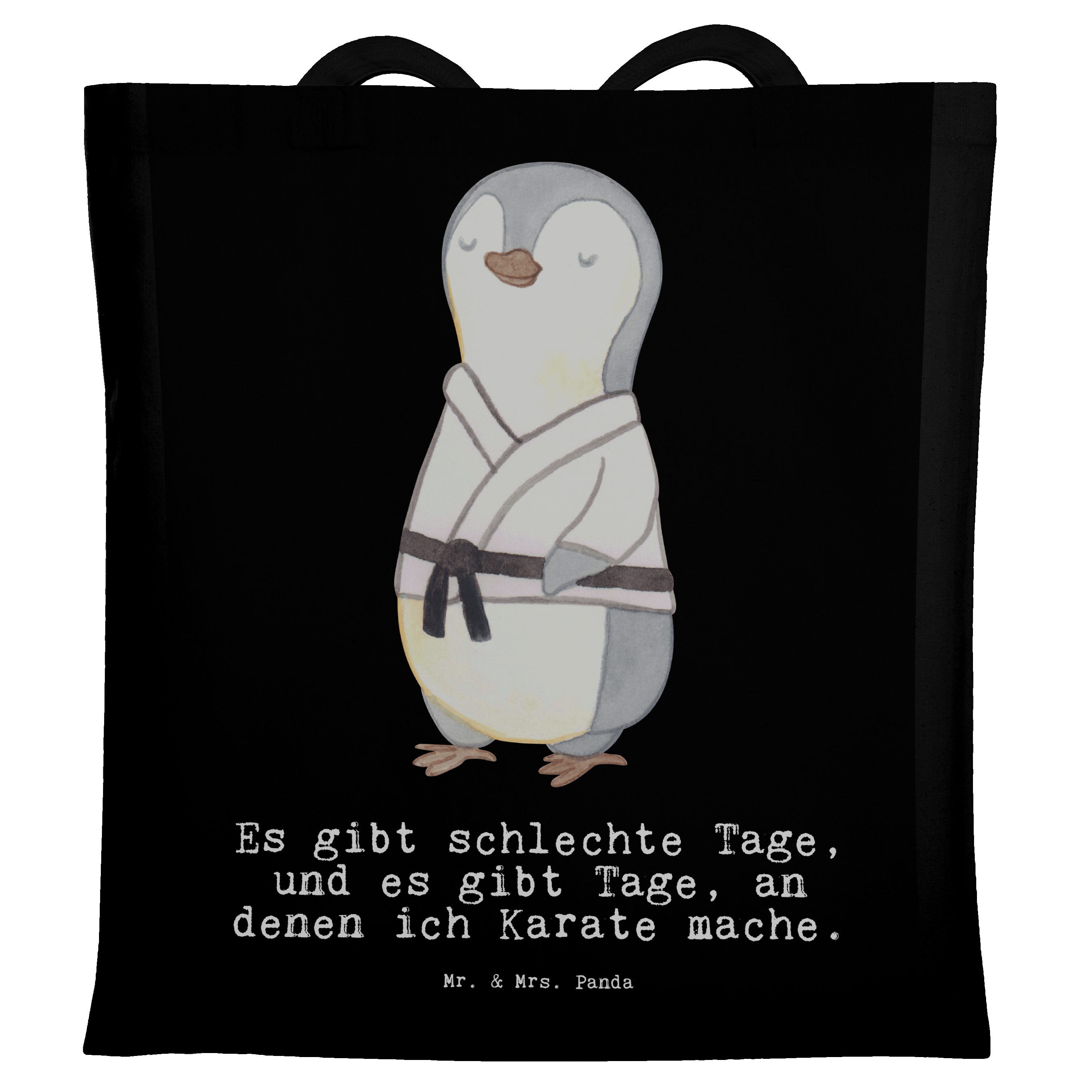 Mr. & Mrs. Panda Tragetasche Pinguin Karate Tage - Schwarz - Geschenk, Jutebeutel, Dankeschön, Kam (1-tlg)