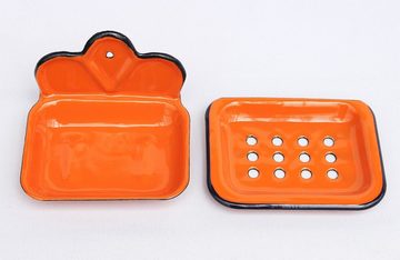 DanDiBo Seifenschale Seifenhalter 618 Orange Seifenschale 13 cm emailliert Landhaus Emaille Seifenspender
