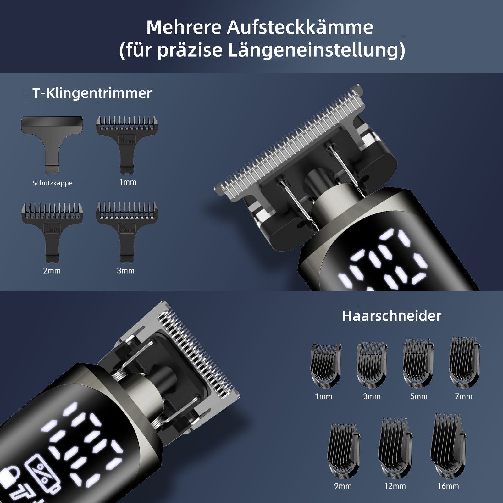 HATTEKER Haarschneider HT-6186, Barttrimmer, Rasierer, Nasenhaartrimmer, Bodygroomer, Multifunktionales Herren-Pflegeset 6-in-1