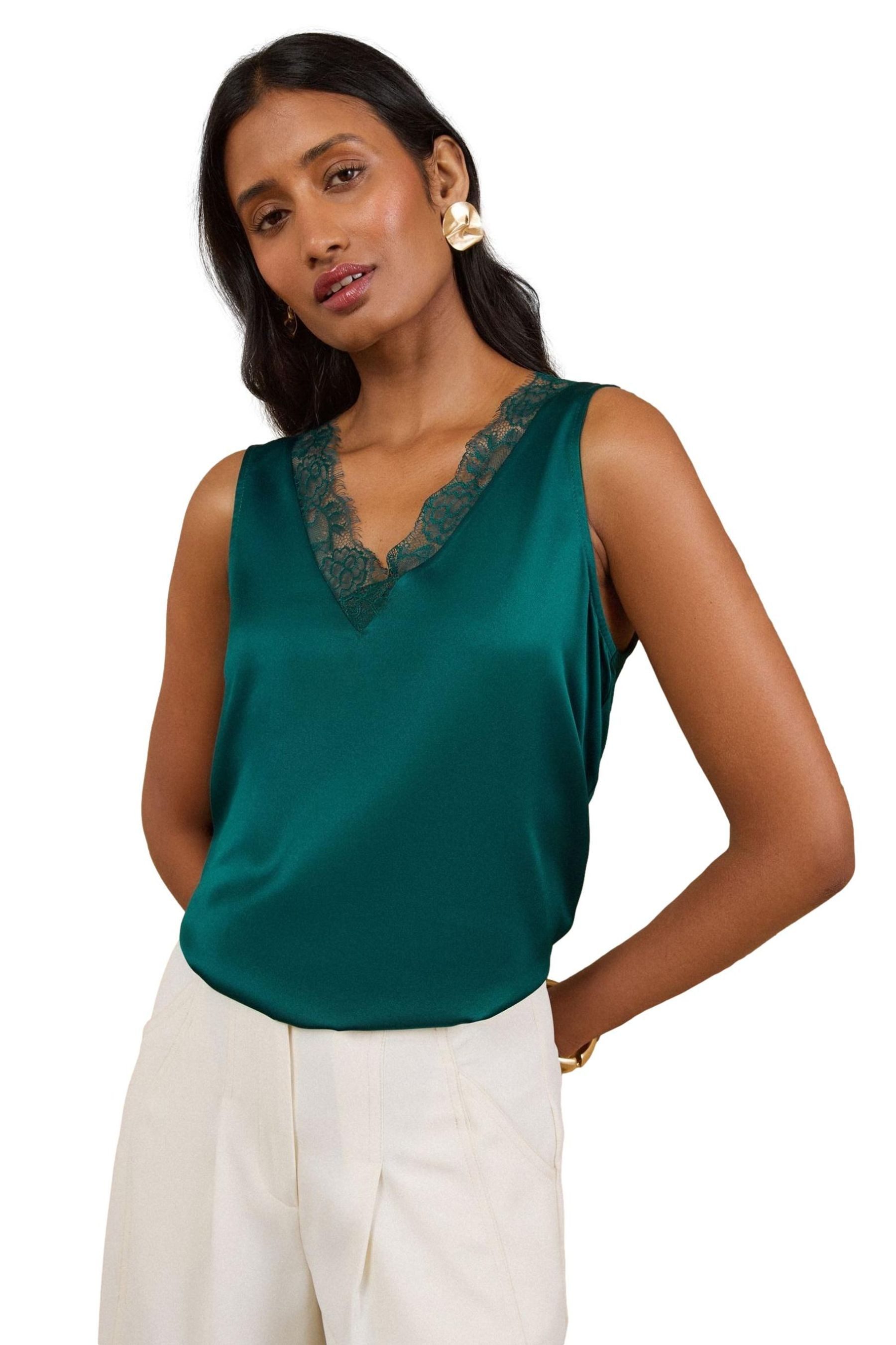 Love & Roses Trägertop Love & Roses Satin-Trägertop mit Spitze, Regular (1-tlg)