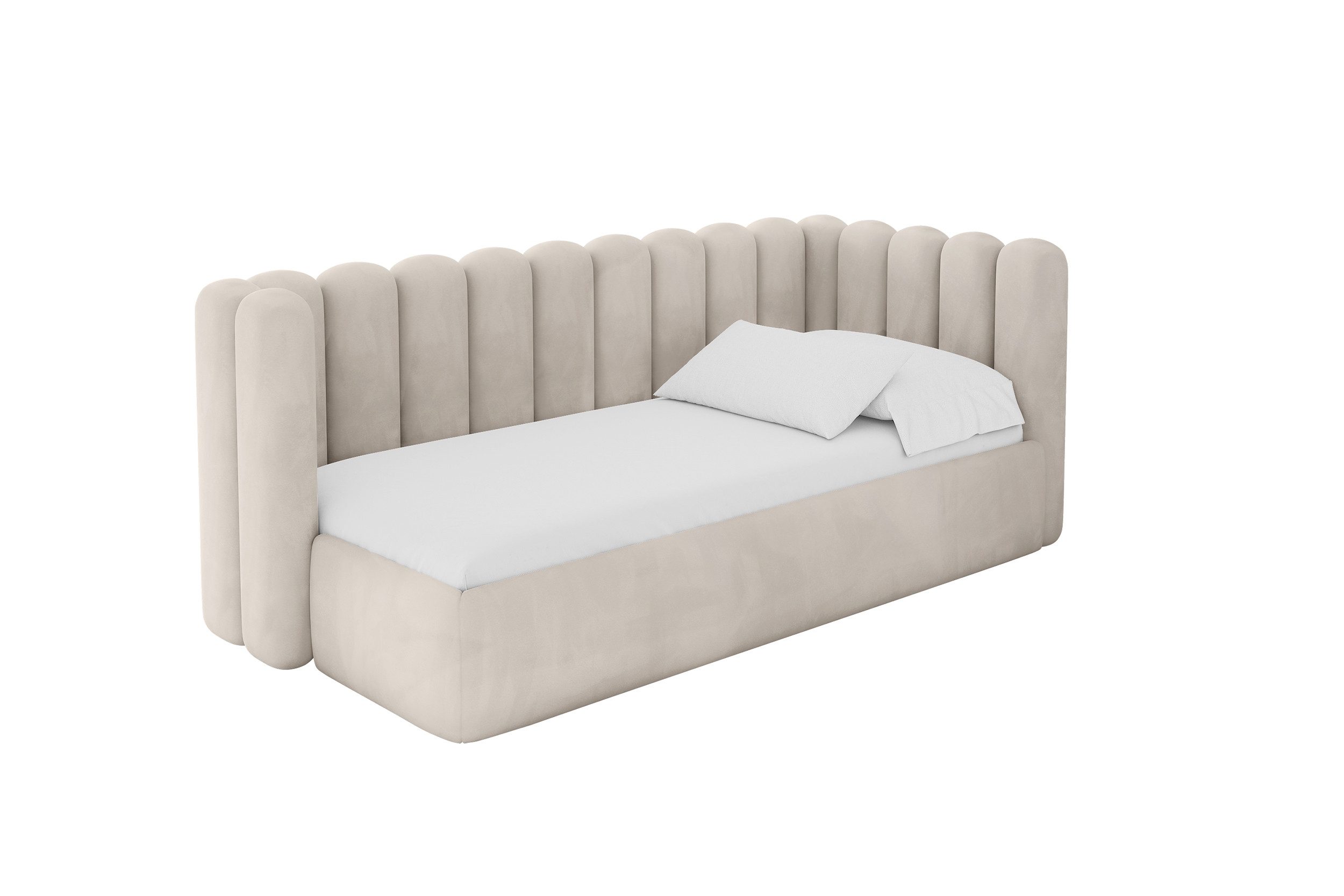 ALTDECOR Jugendbett HUGY (Jugendbett mit Bettkasten und Lattenrost, Polsterbett ohne Matratze), Einzelbett mit Stauraum, Bett mit Kopfteil