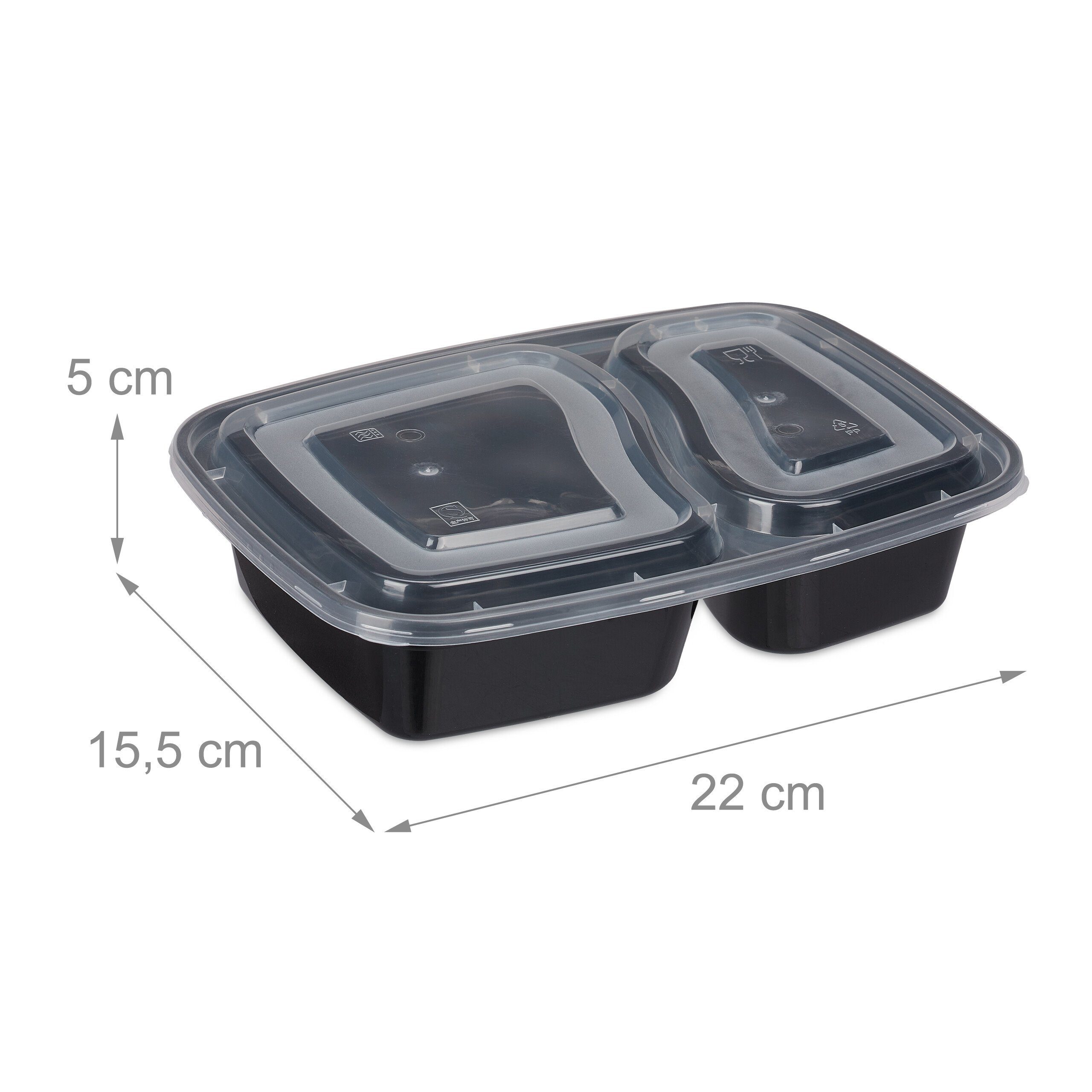 Fächer Lunchbox Meal Kunststoff 24er Prep Set, 2 relaxdays Boxen